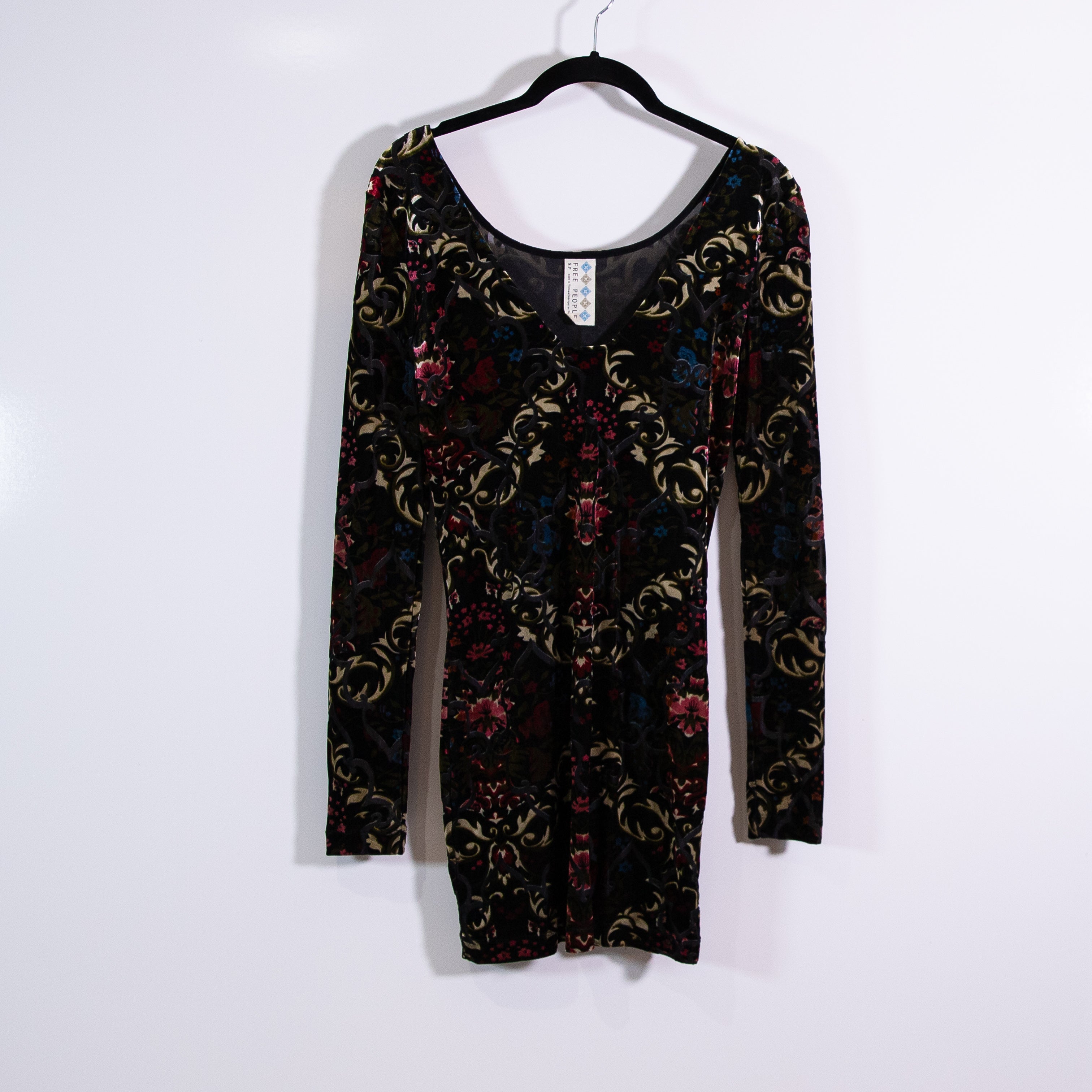 Free People Velvet Velour Burnout Floral Flower Print Mini Bodycon Dress Small