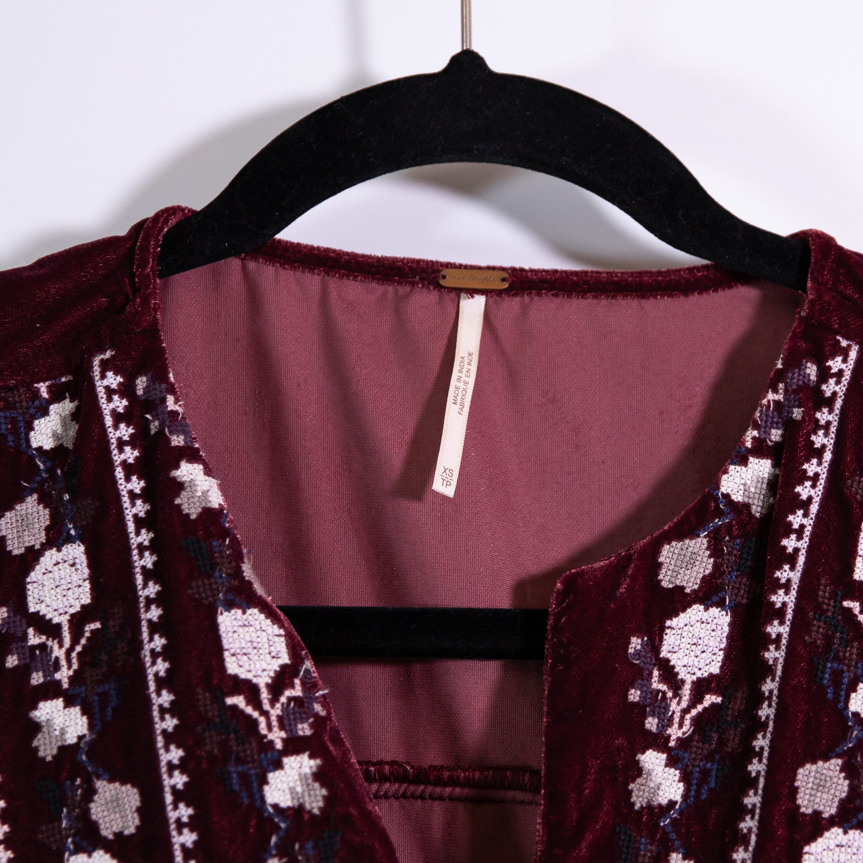 Free People Always Forever Velvet Velour Floral Flower Embroidered Tunic Dress