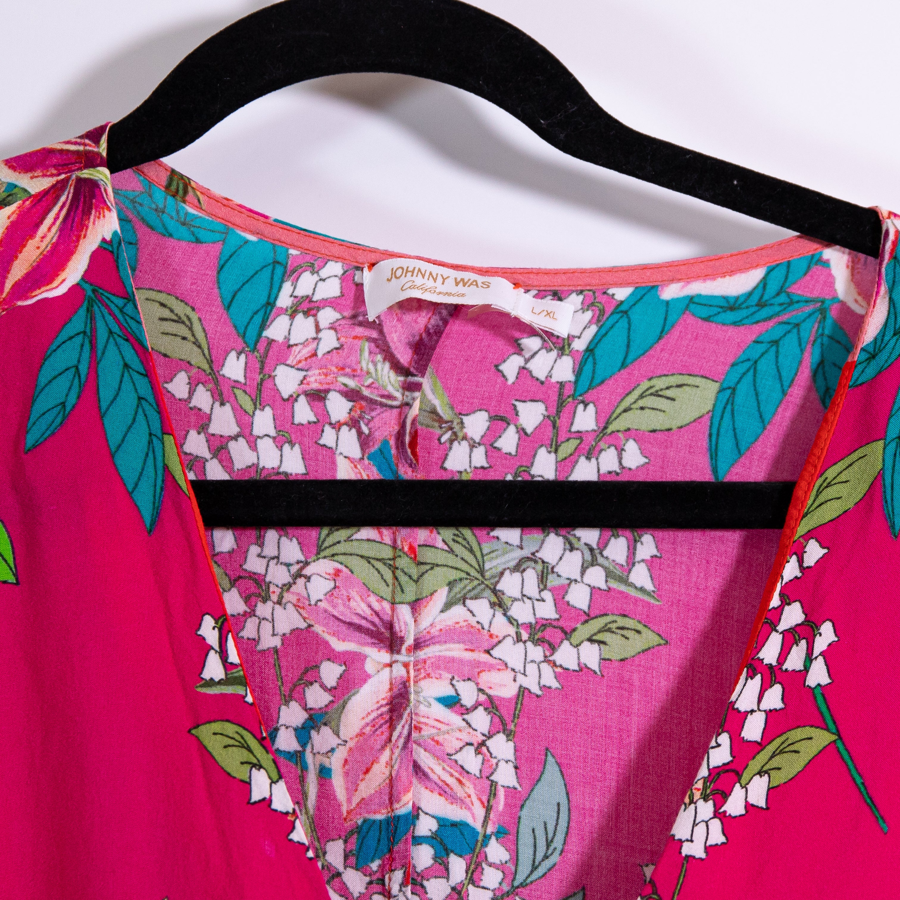 Johnny Was Nanya V Neck Oversized Floral Print Pattern Maxi Kaftan In Red Blush