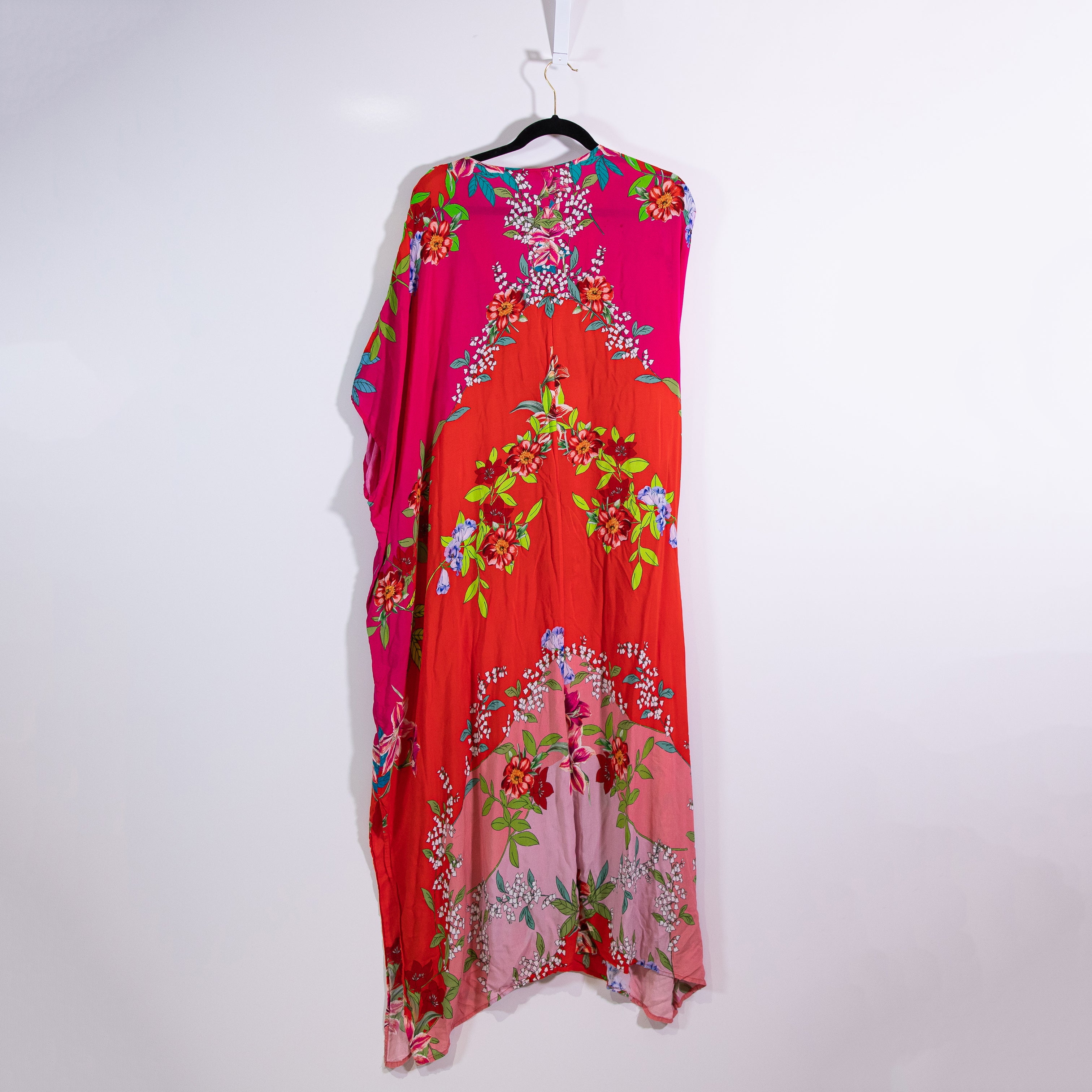 Johnny Was Nanya V Neck Oversized Floral Print Pattern Maxi Kaftan In Red Blush