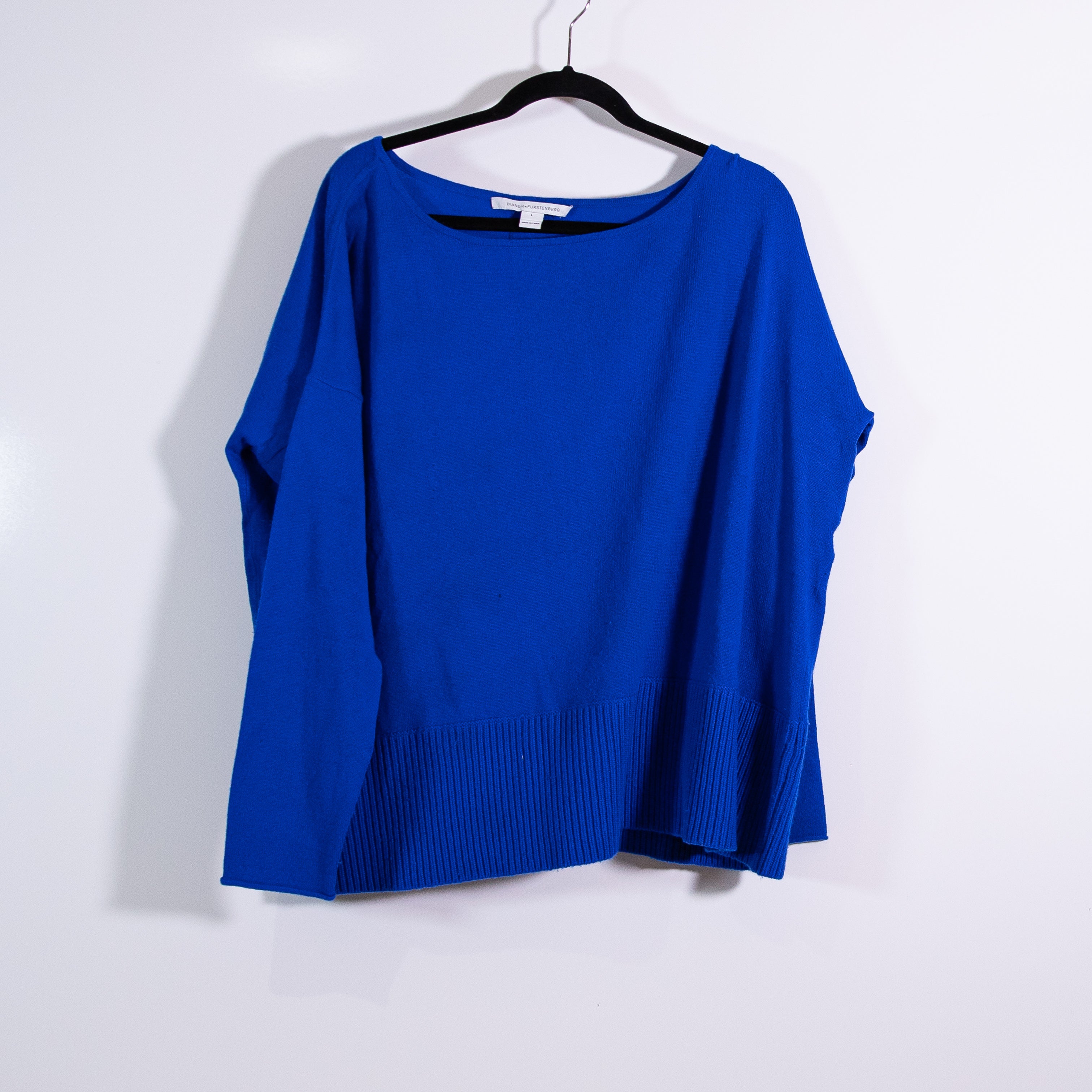 Diane Von Furstenberg Bozeman Wool Cashmere blend knit Stretch Boat Neck Sweater