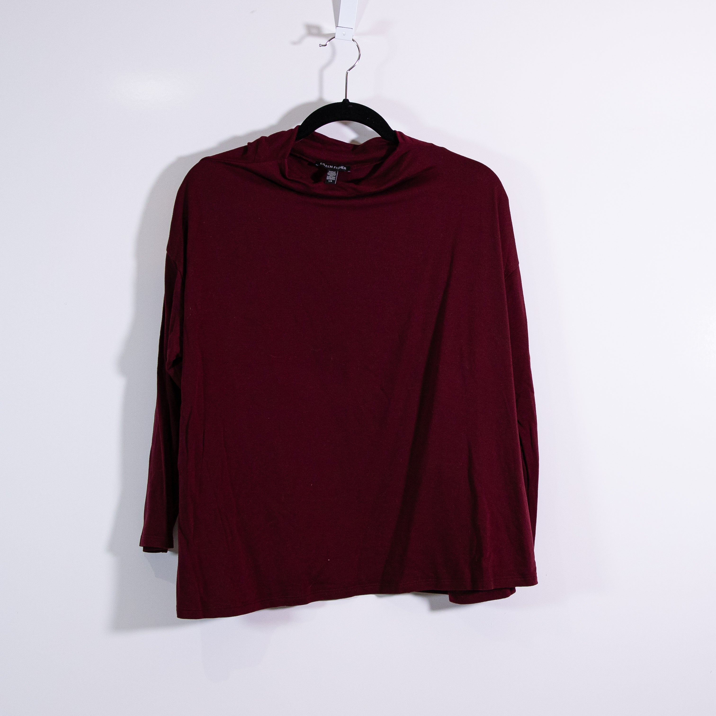 Eileen Fisher Stretch Knit Mock Neck Long Sleeve Pullover Shirt Top Burgandy L