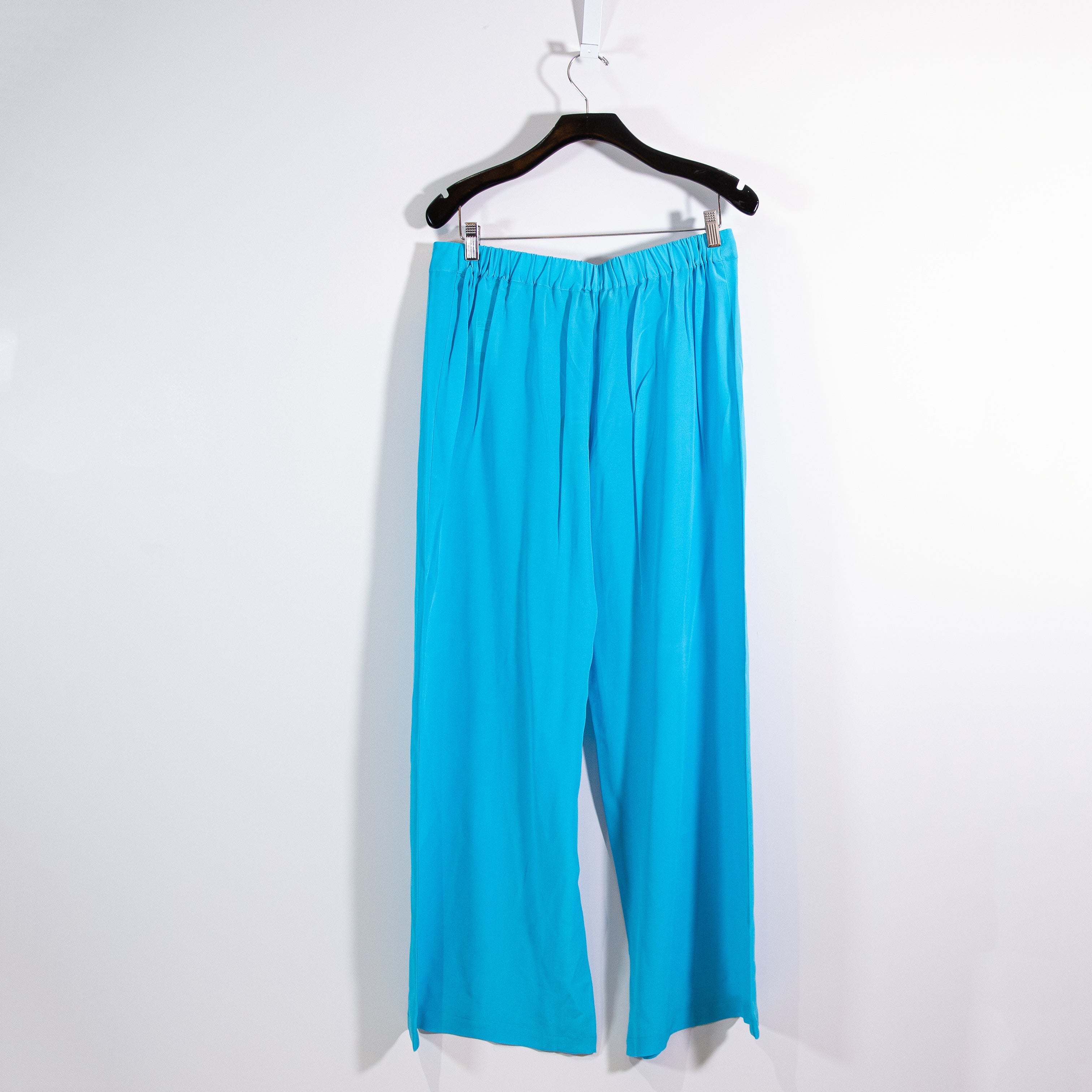 NEW 120% Lino Silk Chiffon Mid Rise Straight Leg Trouser Pants Blue XL