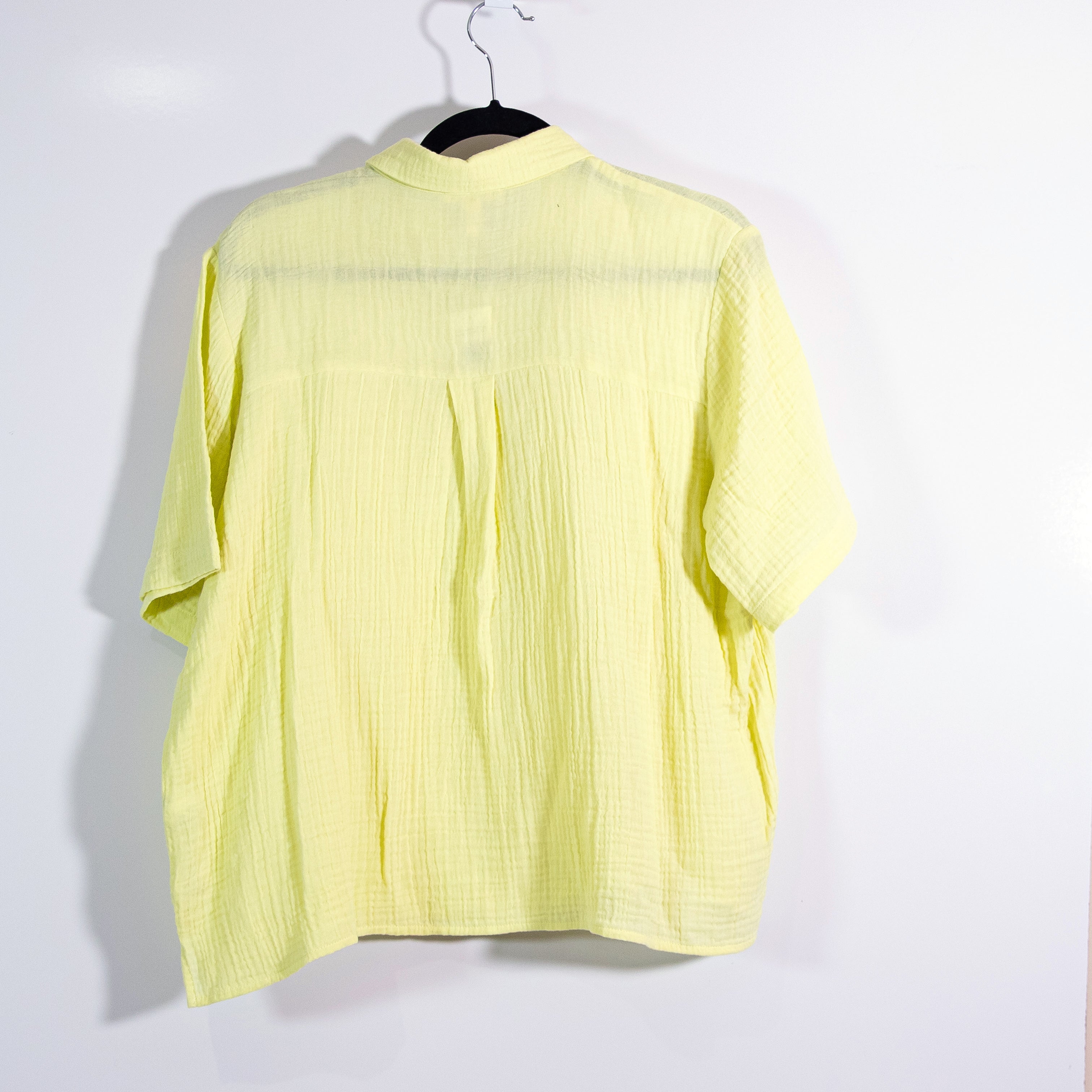 NEW Eileen Fisher Organic Cotton Gauze Classic Collar Shirt Citrus Yellow Large