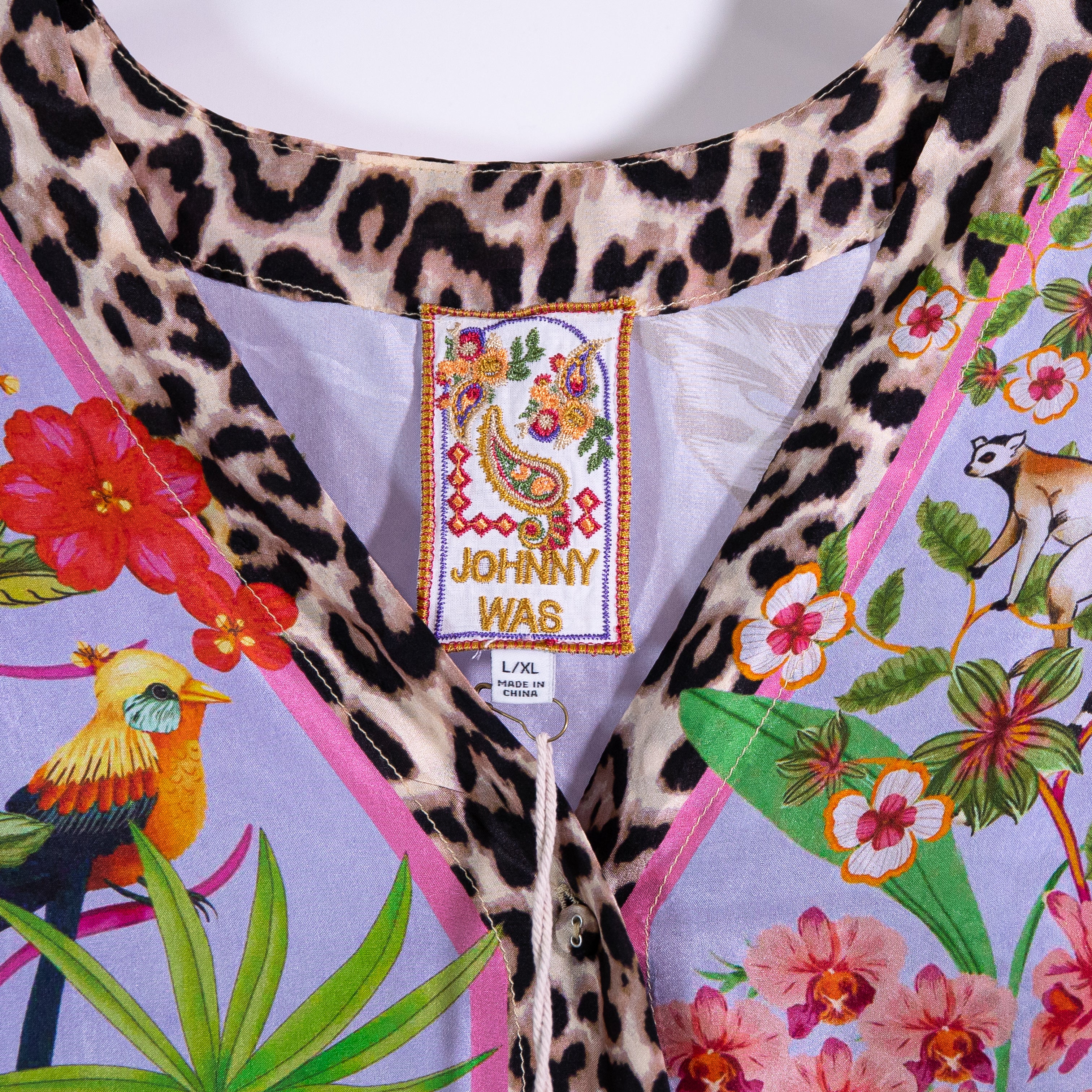 NEW Johnny Was Akoni Silk Chiffon Shirt Blouse Top Bellina Jungle Print L/XL