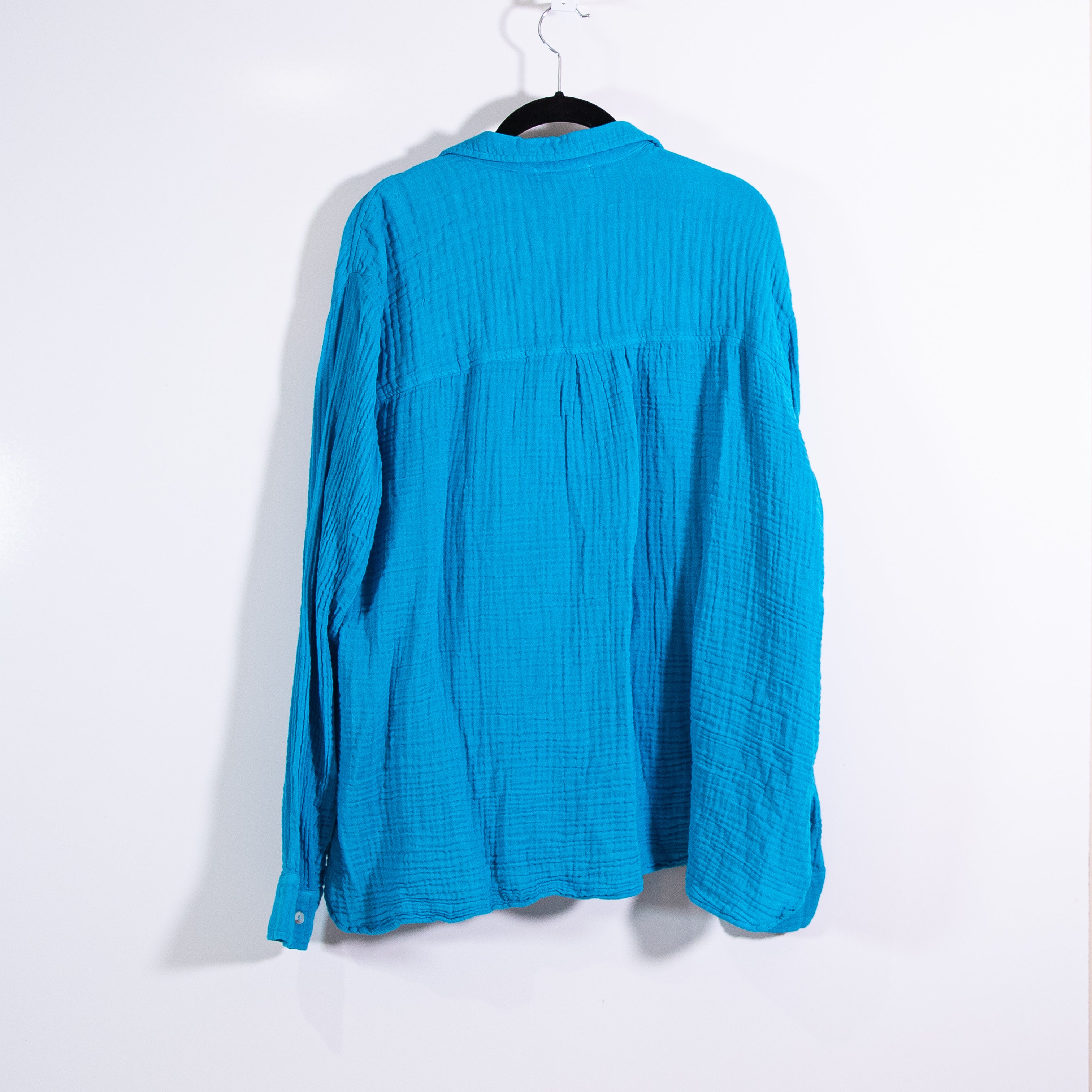 NEW Michael Stars Leo Double Gauze Cotton Button Down Shirt Blouse Corsica Blue