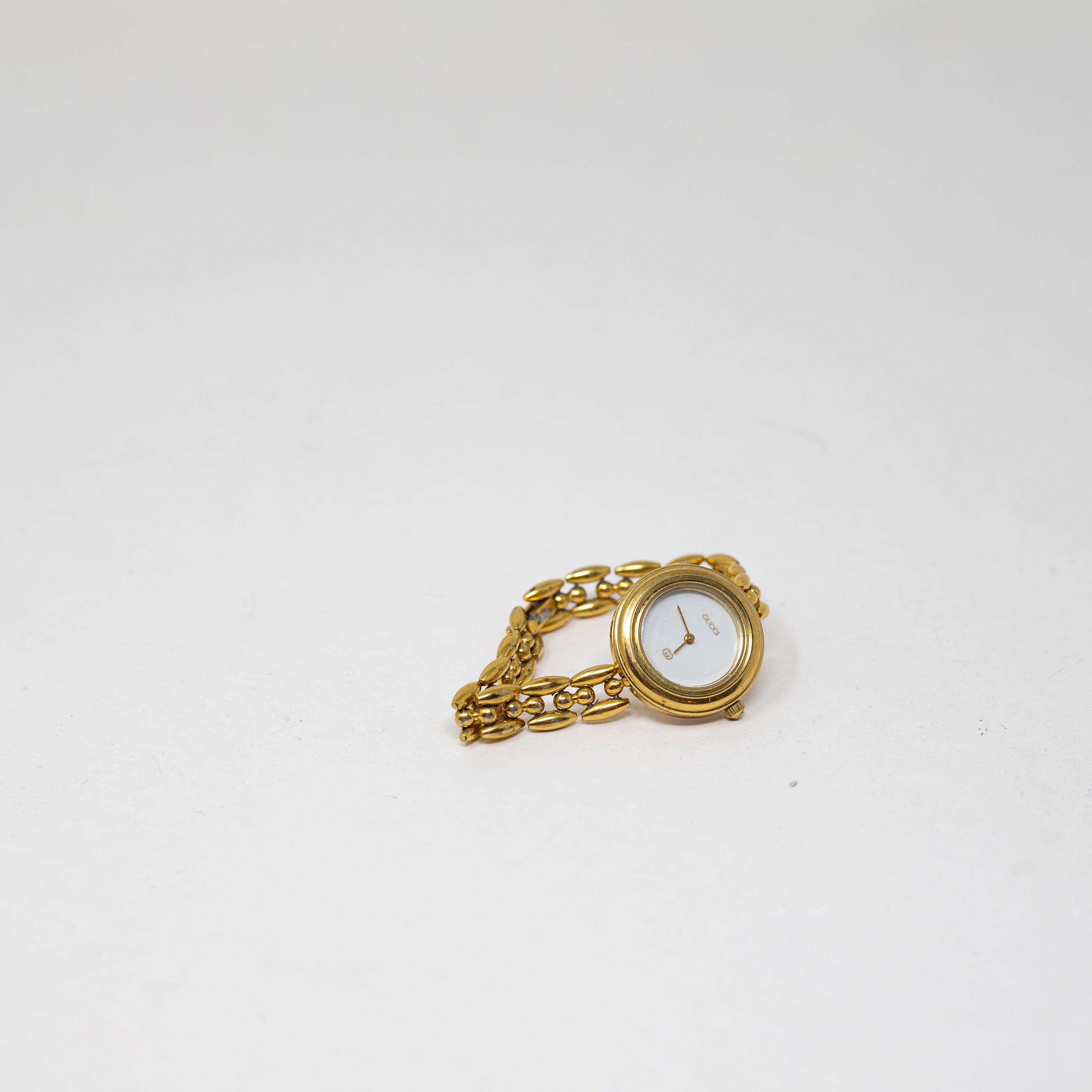 Gucci Vintage Change Bezel 5 Quartz White Dial 11 12 14k Yellow Gold Wrist Watch