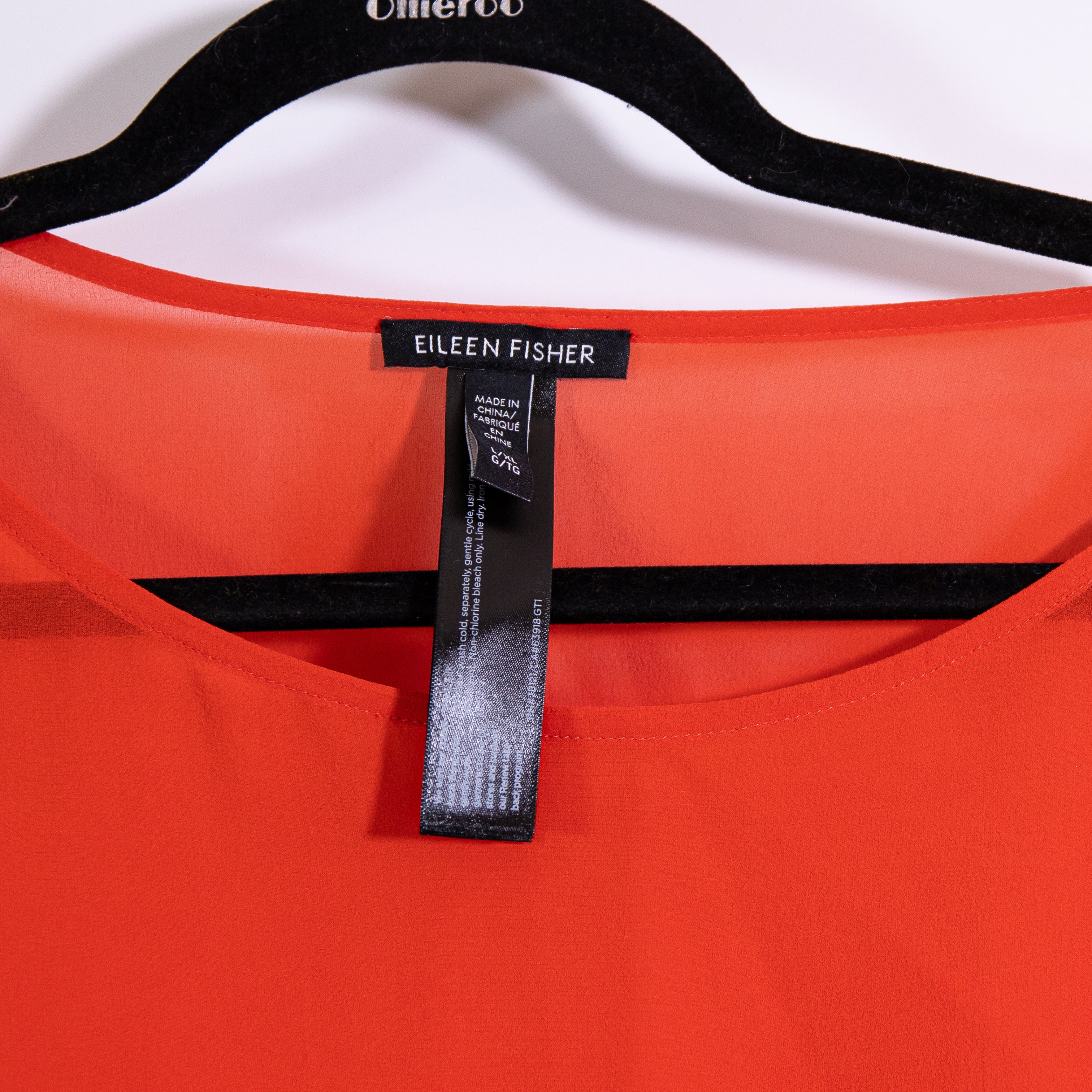 Eileen Fisher Silk Chiffon Scoop Neck Oversized Poncho Box Fit Orange Red Blouse