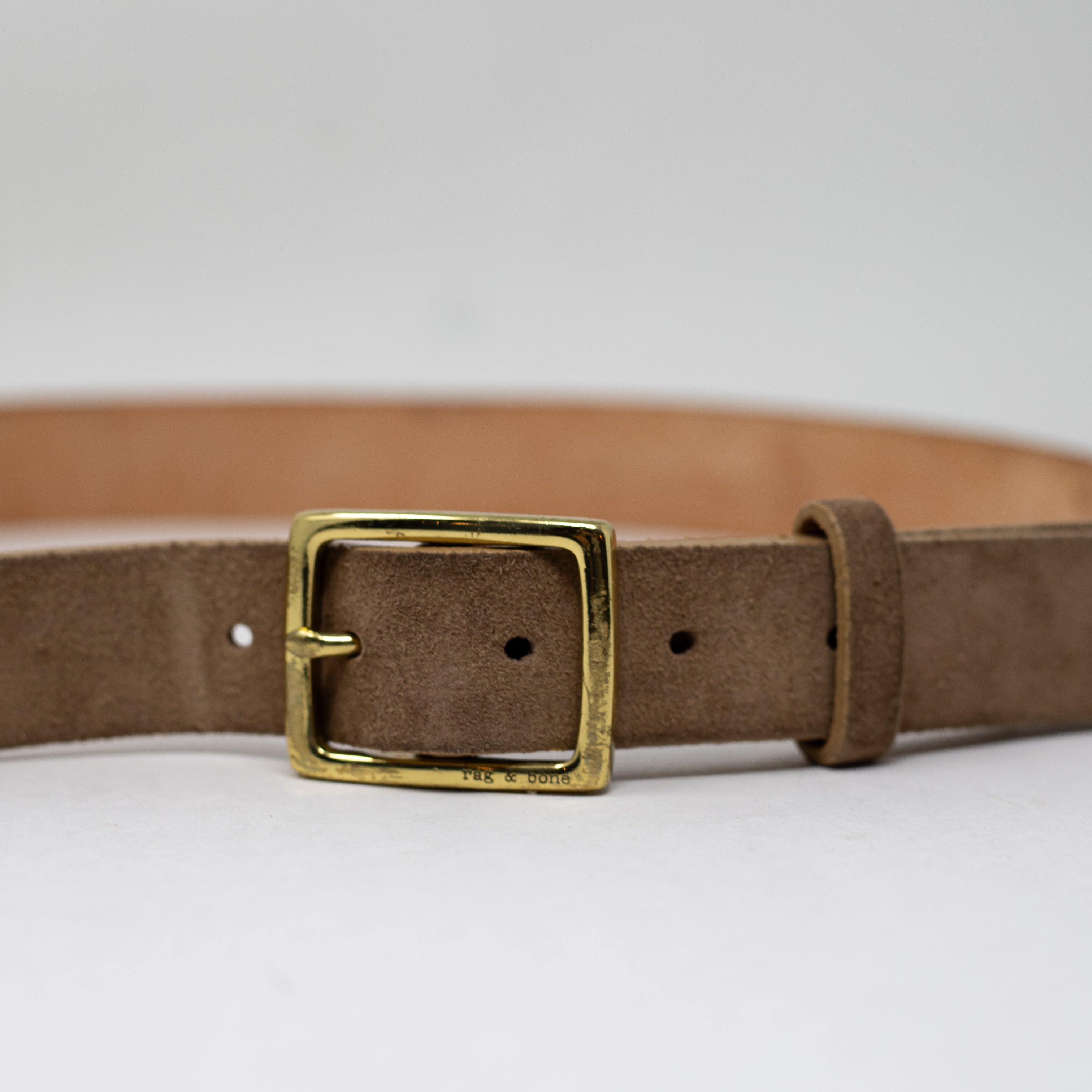 Rag & Bone Women's Boyfriend Genuine Suede Leather Square Buckle Belt Camel M