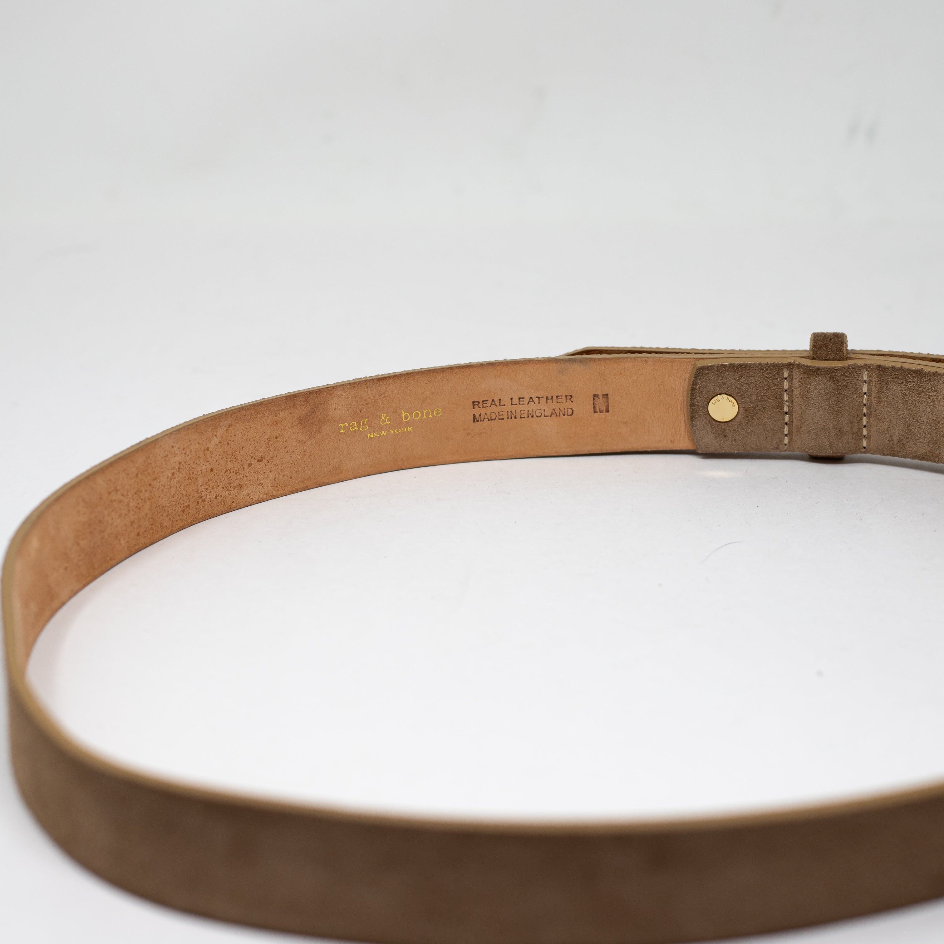 Rag & Bone Women's Boyfriend Genuine Suede Leather Square Buckle Belt Camel M