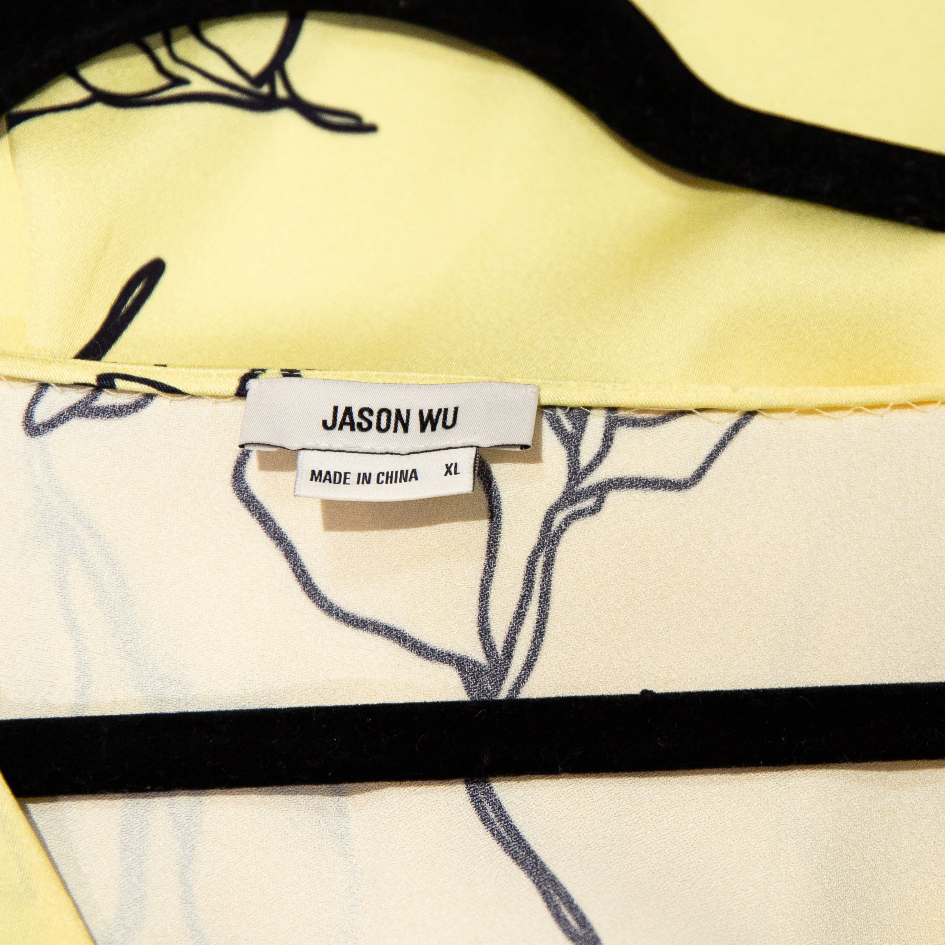 Jason Wu Butter Yellow Satin Floral Flower Print Pattern Boxy Blouse Shirt Top