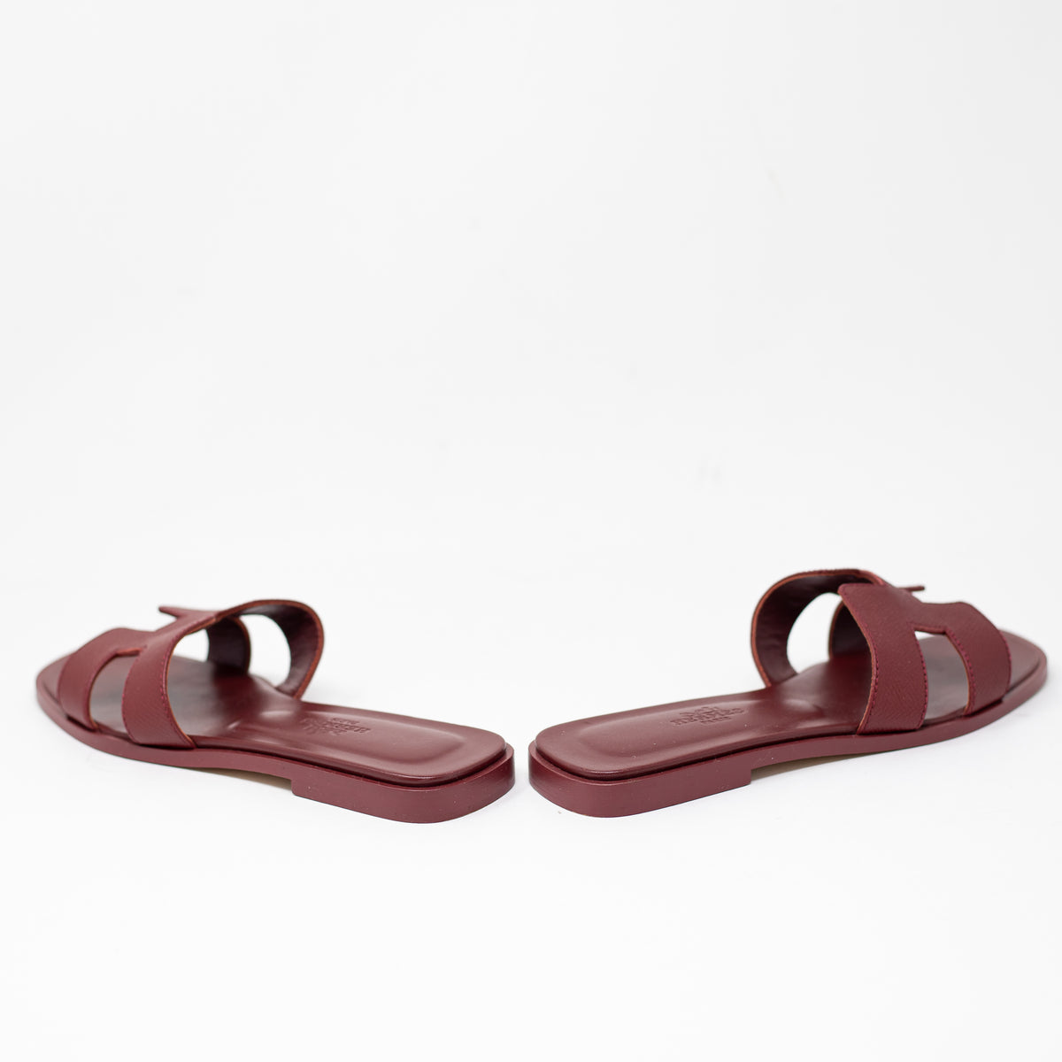 Hermes Women's Oran Genuine Leather H Logo Open Toe Flat Sandals Shoes Rouge Red
