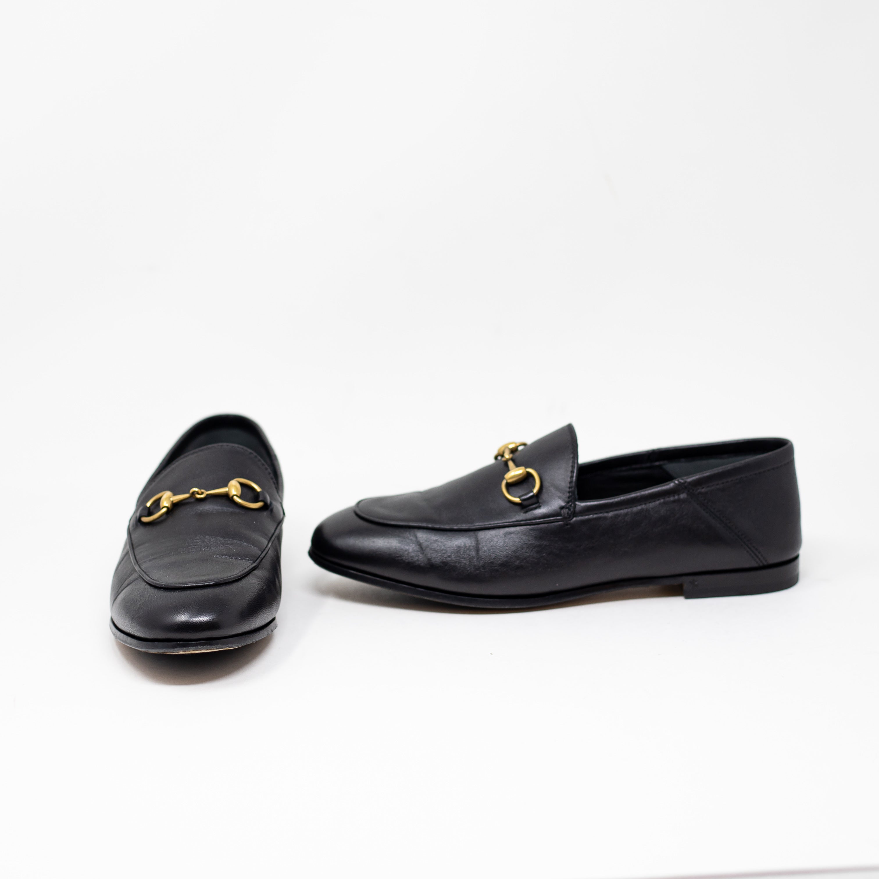 Gucci Women's Genuine Leather Horsebit Buckle Slip On Loafers Shoes Black 5.5