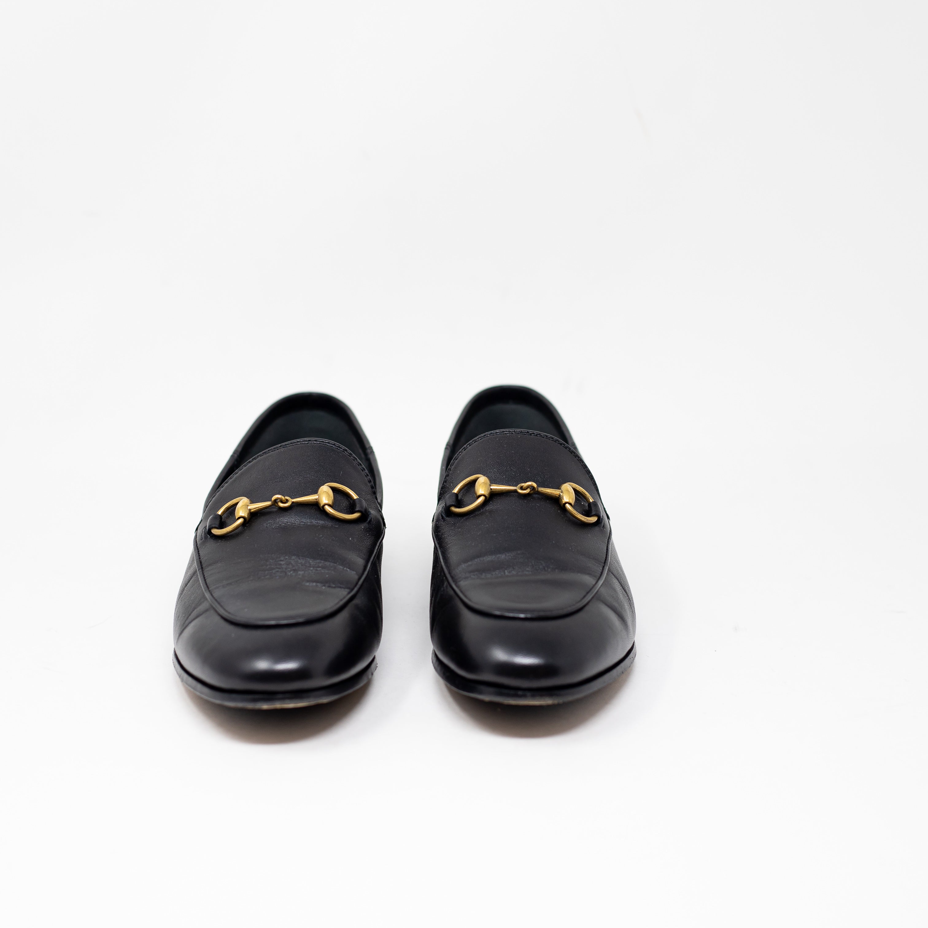 Gucci Women's Genuine Leather Horsebit Buckle Slip On Loafers Shoes Black 5.5