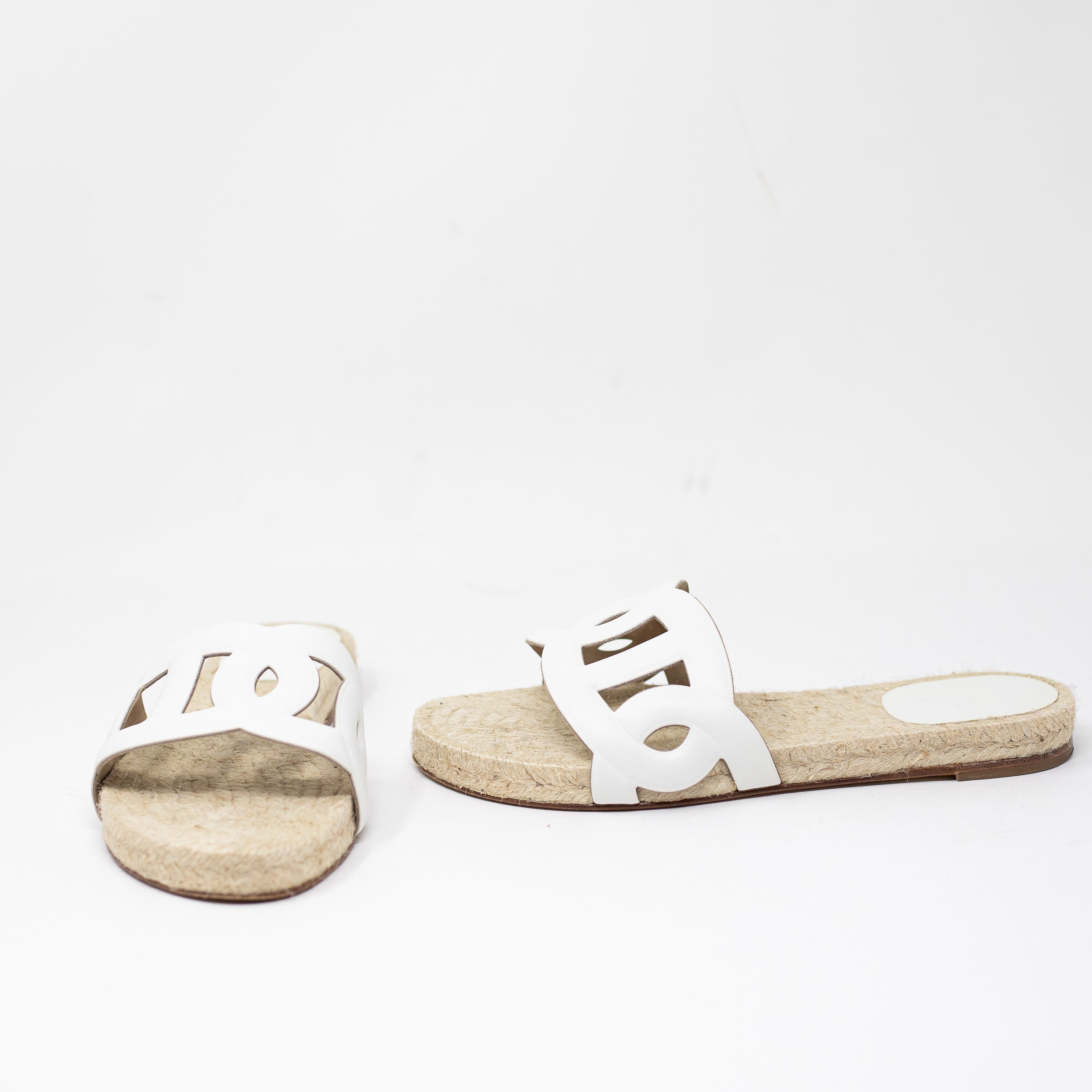 Hermes Famosa Genuine Leather Open Toe Espadrille Woven Slip On Flat Sandal Shoe