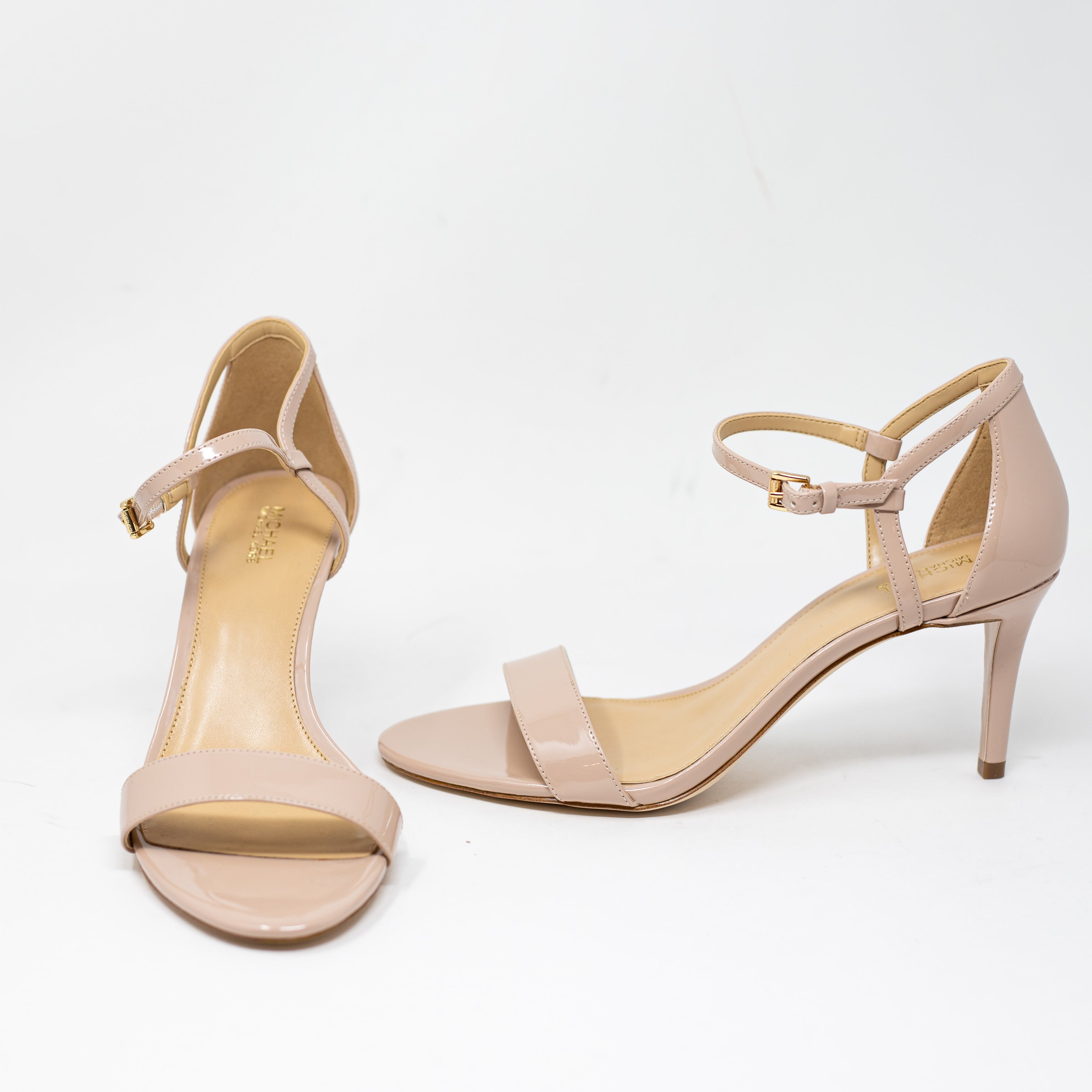 NEW Michael Kors Simone Patent Leather Ankle Strap Sandals High Heels Blush 9