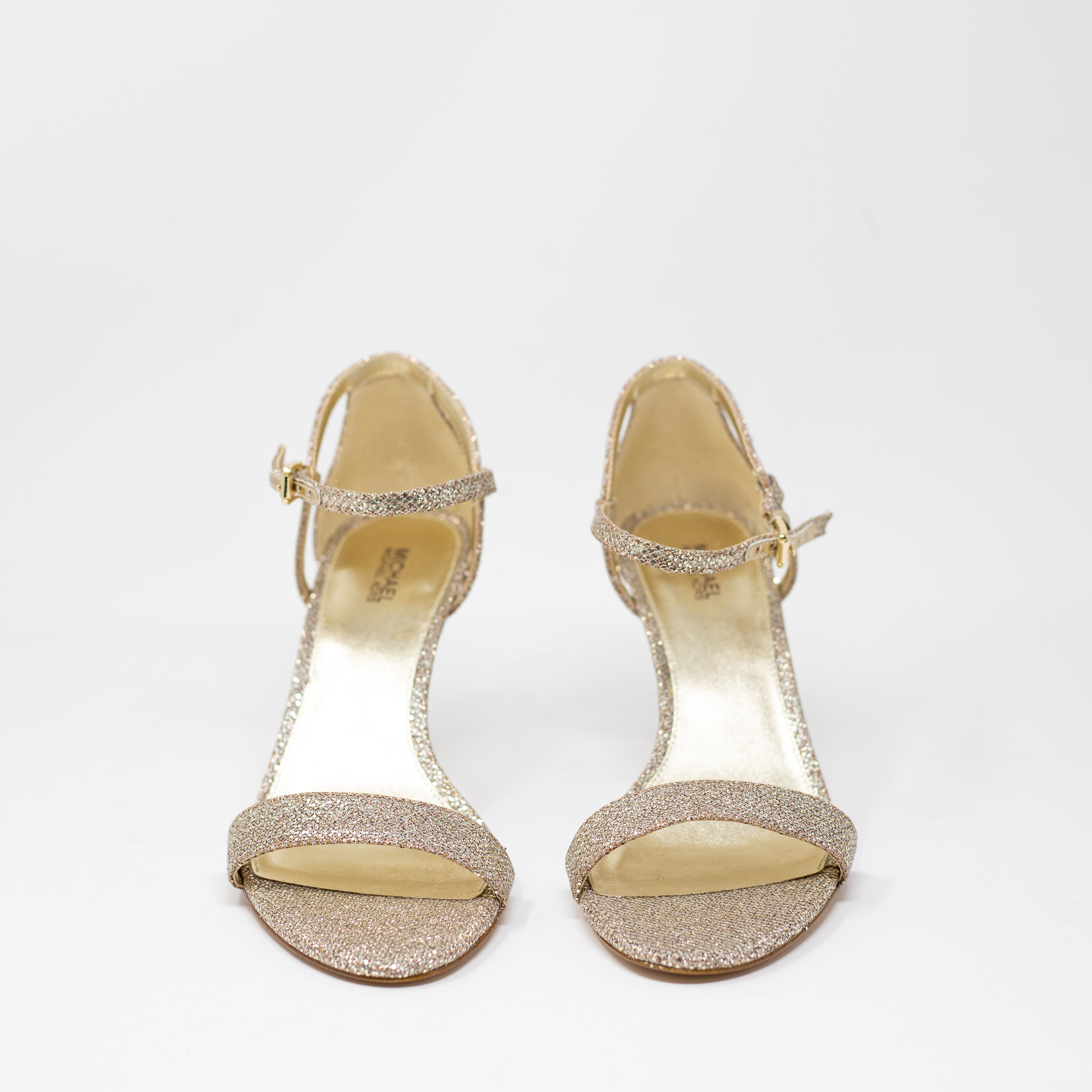 NEW Michael Kors Simone Patent Leather Ankle Strap Sandals High Heels Glitter 9