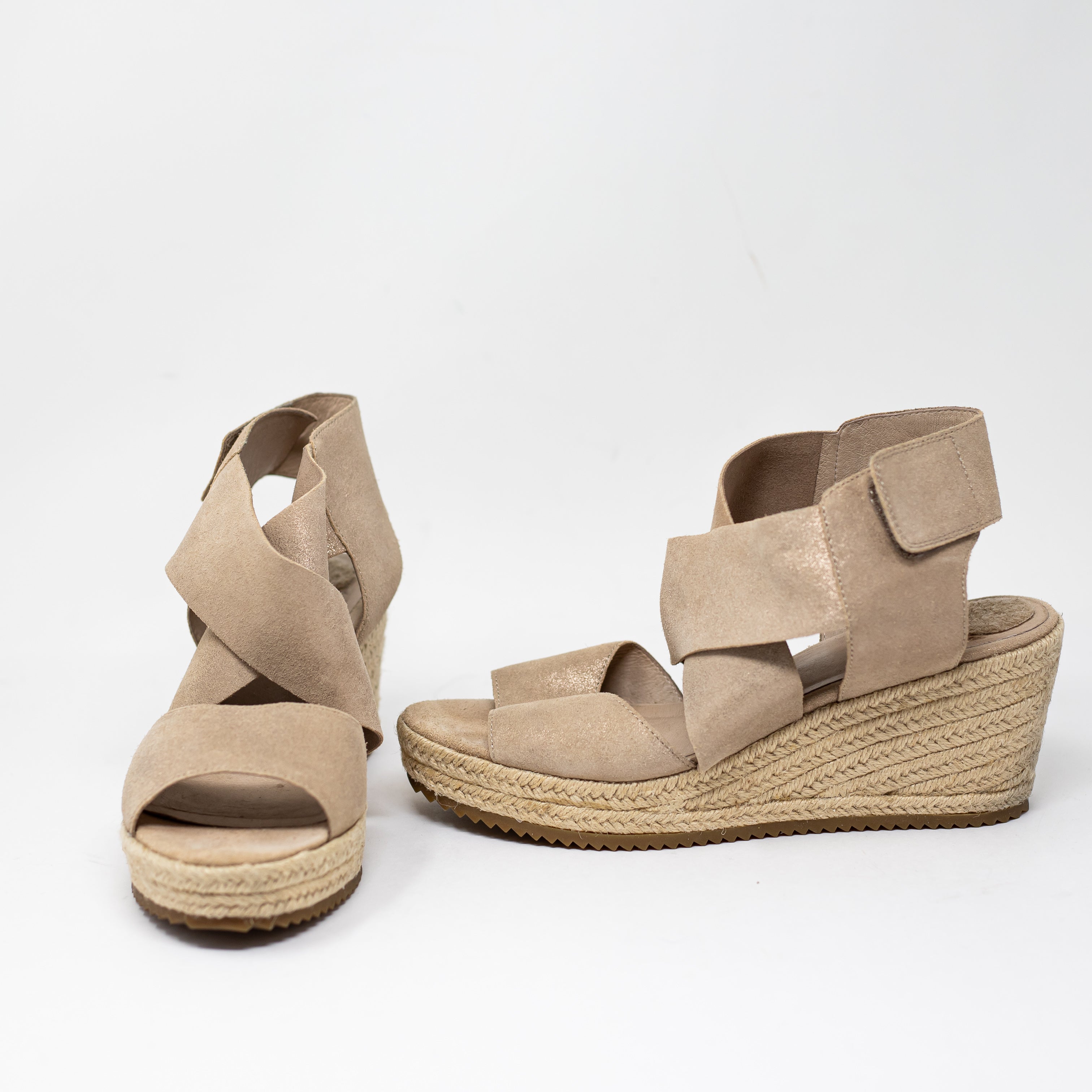 Eileen Fisher Willow Genuine Leather Strappy Espadrille Woven Wedge Sandals Heel