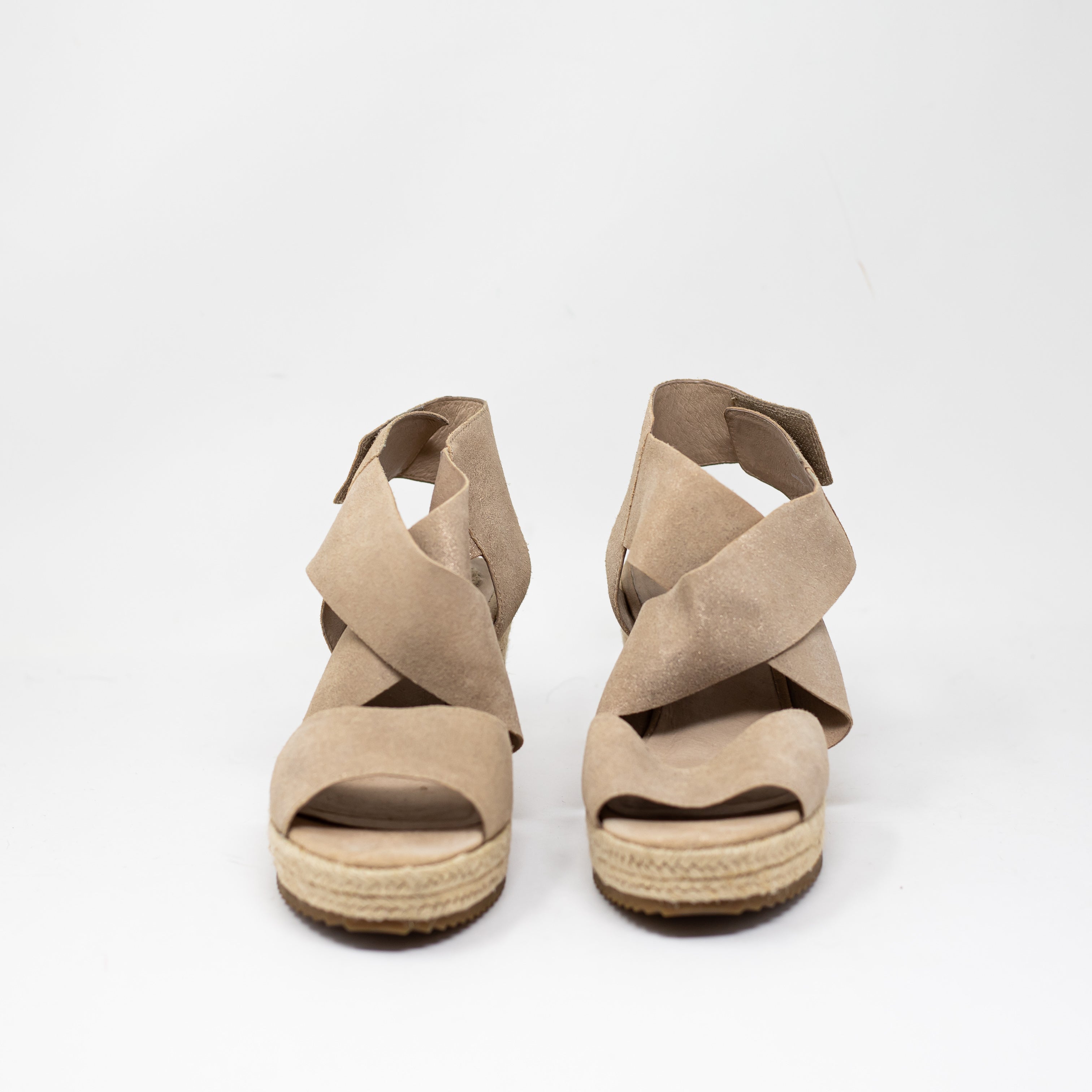 Eileen Fisher Willow Genuine Leather Strappy Espadrille Woven Wedge Sandals Heel
