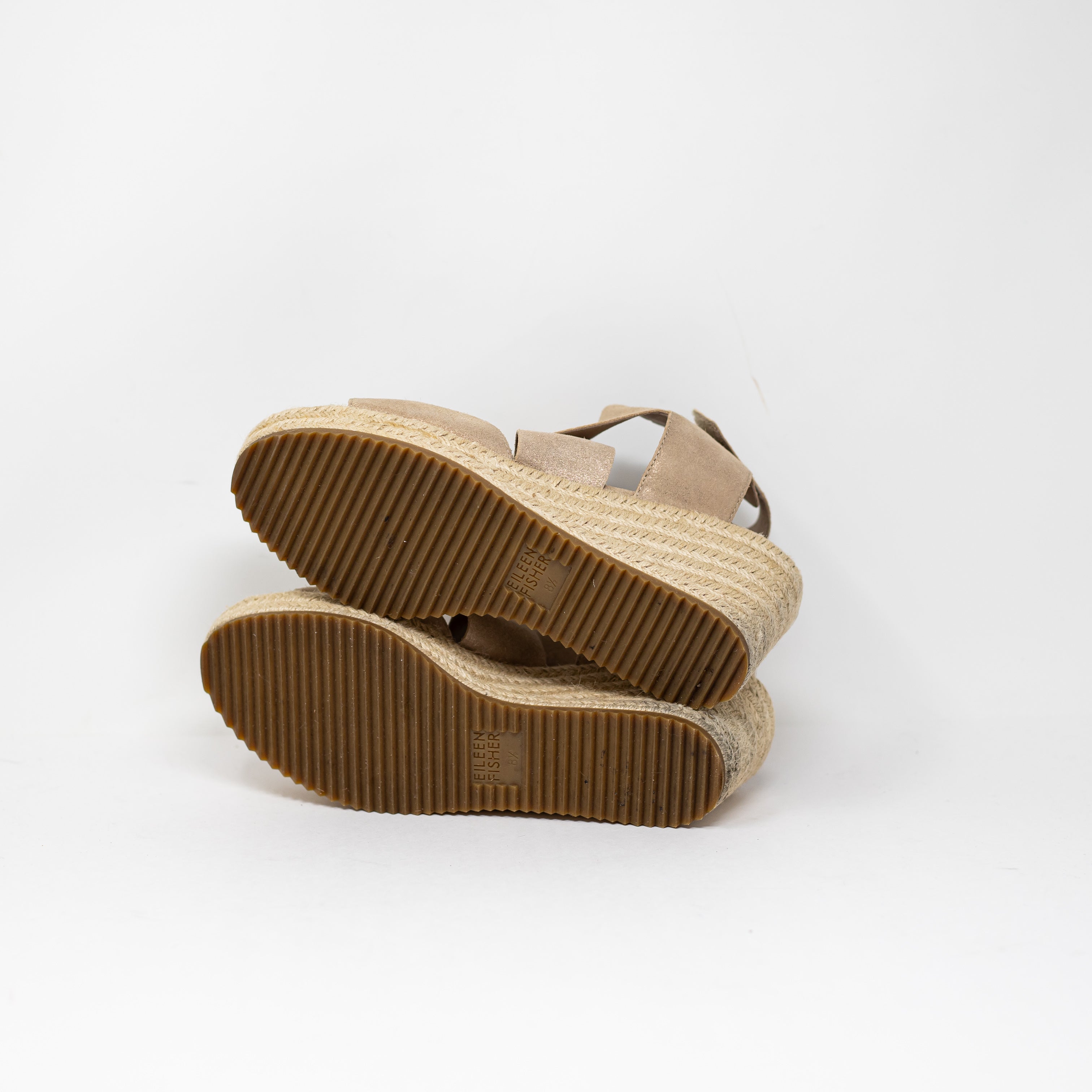 Eileen Fisher Willow Genuine Leather Strappy Espadrille Woven Wedge Sandals Heel