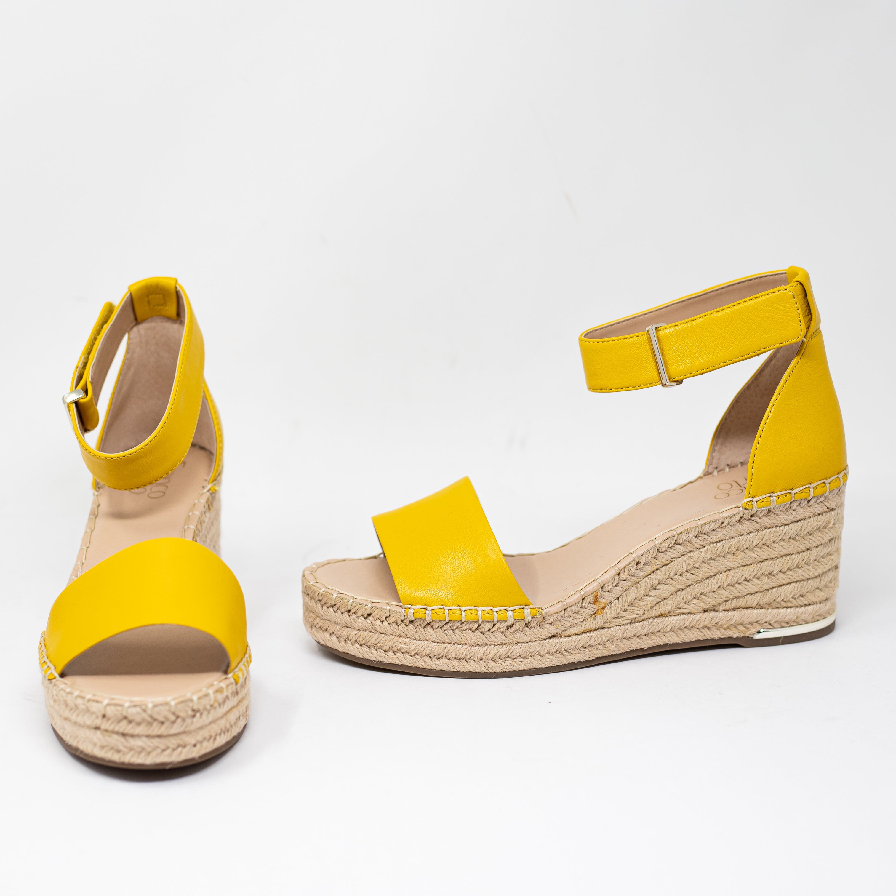 NEW Franco Sarto Clemens Genuine Leather Raffia Espadrille Wedge Heel Sandals 9