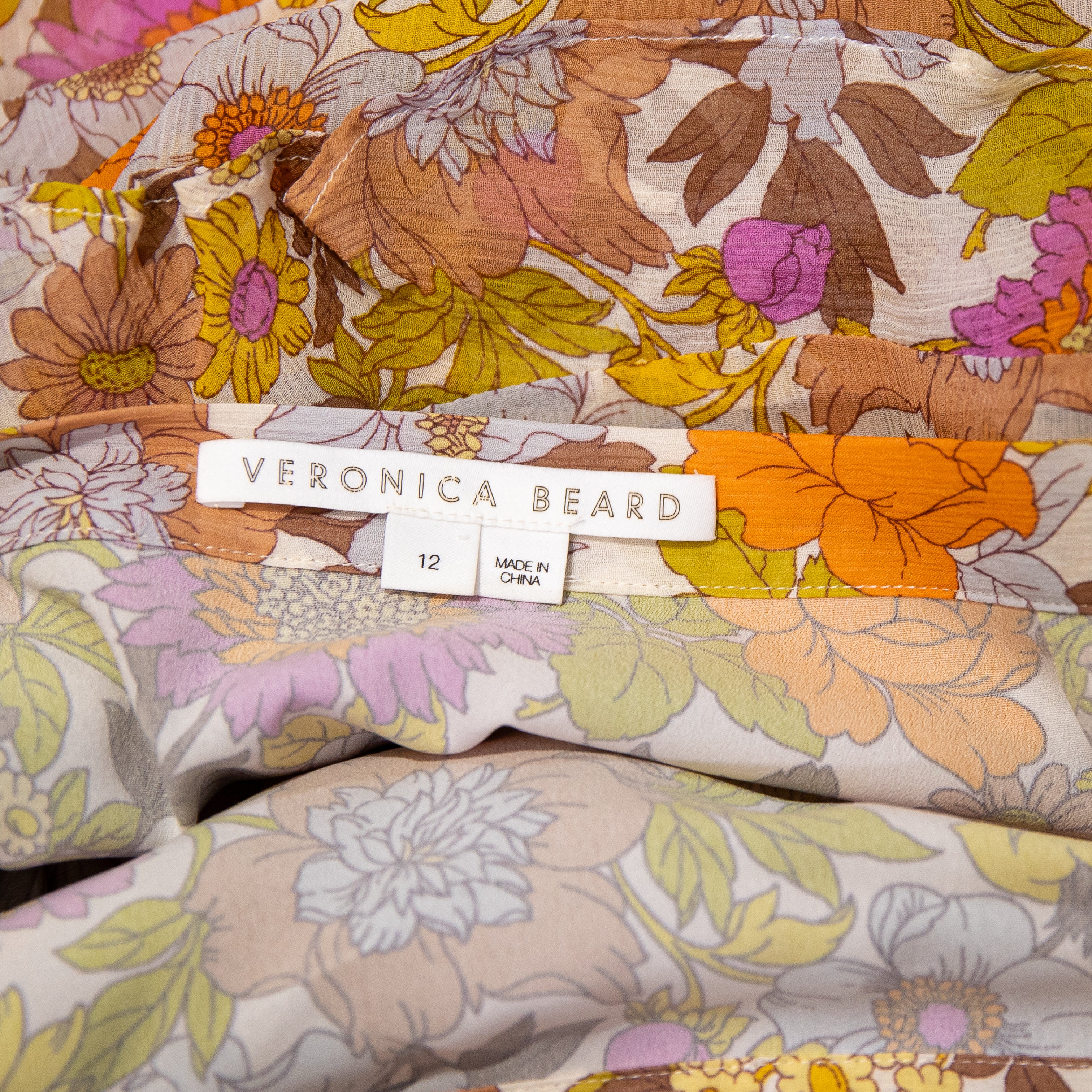 Veronica Beard Eleonora Silk Chiffon Ruffle Slit Garden Floral Print Midi Skirt