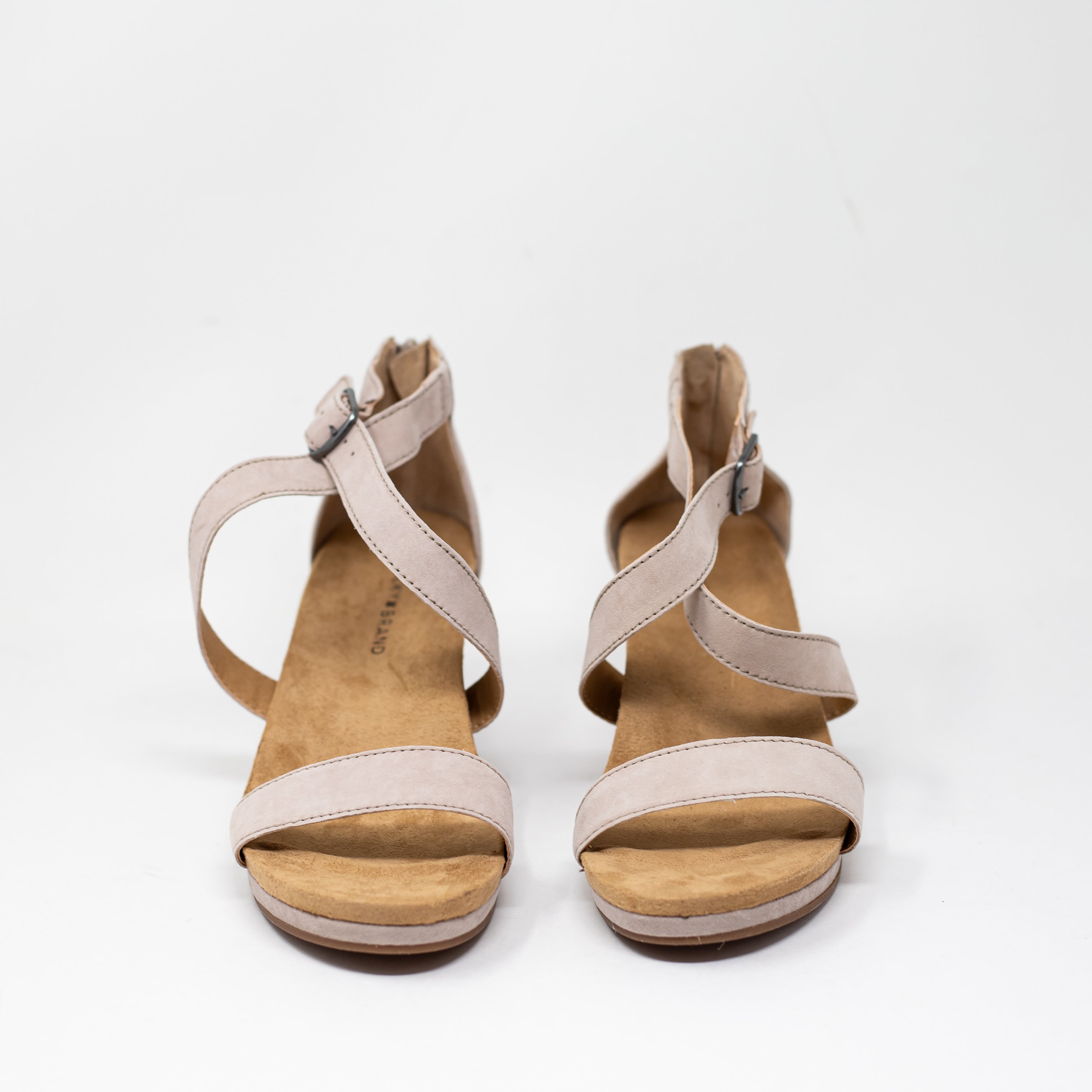NEW Lucky Brand Kenadee Genuine Suede Leather Wedge Sandals Heels Tipsy Taupe 9