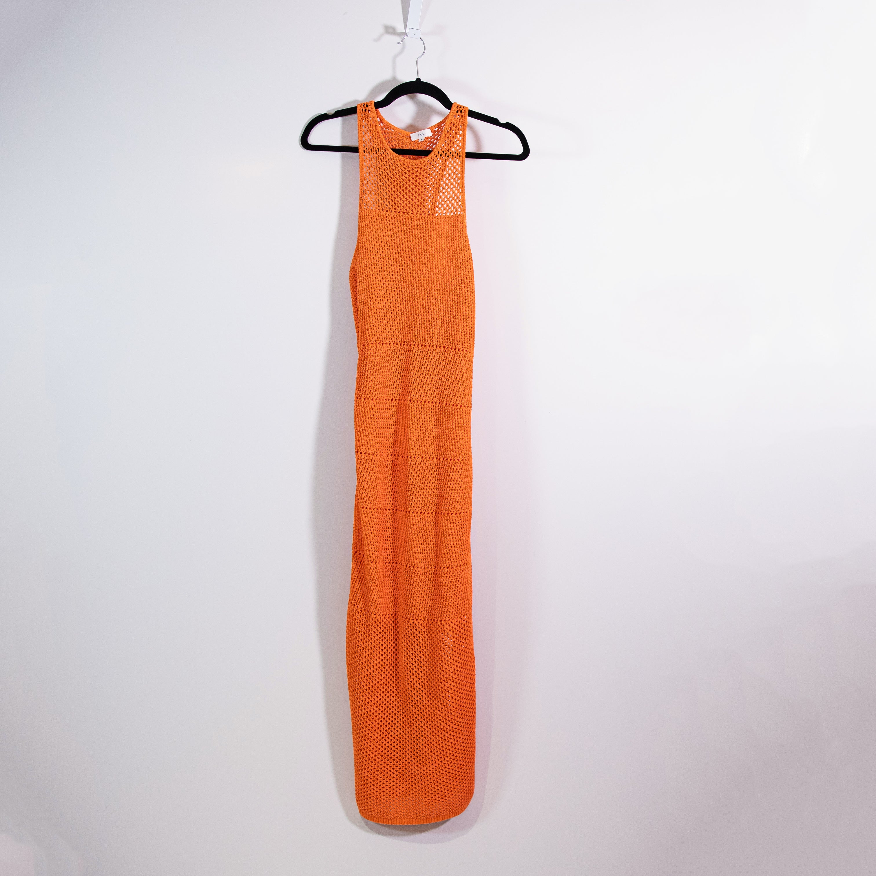 A.L.C. Roland Cotton Crochet Knit Scoop Neck Sleeveless Midi Dress Orange Large