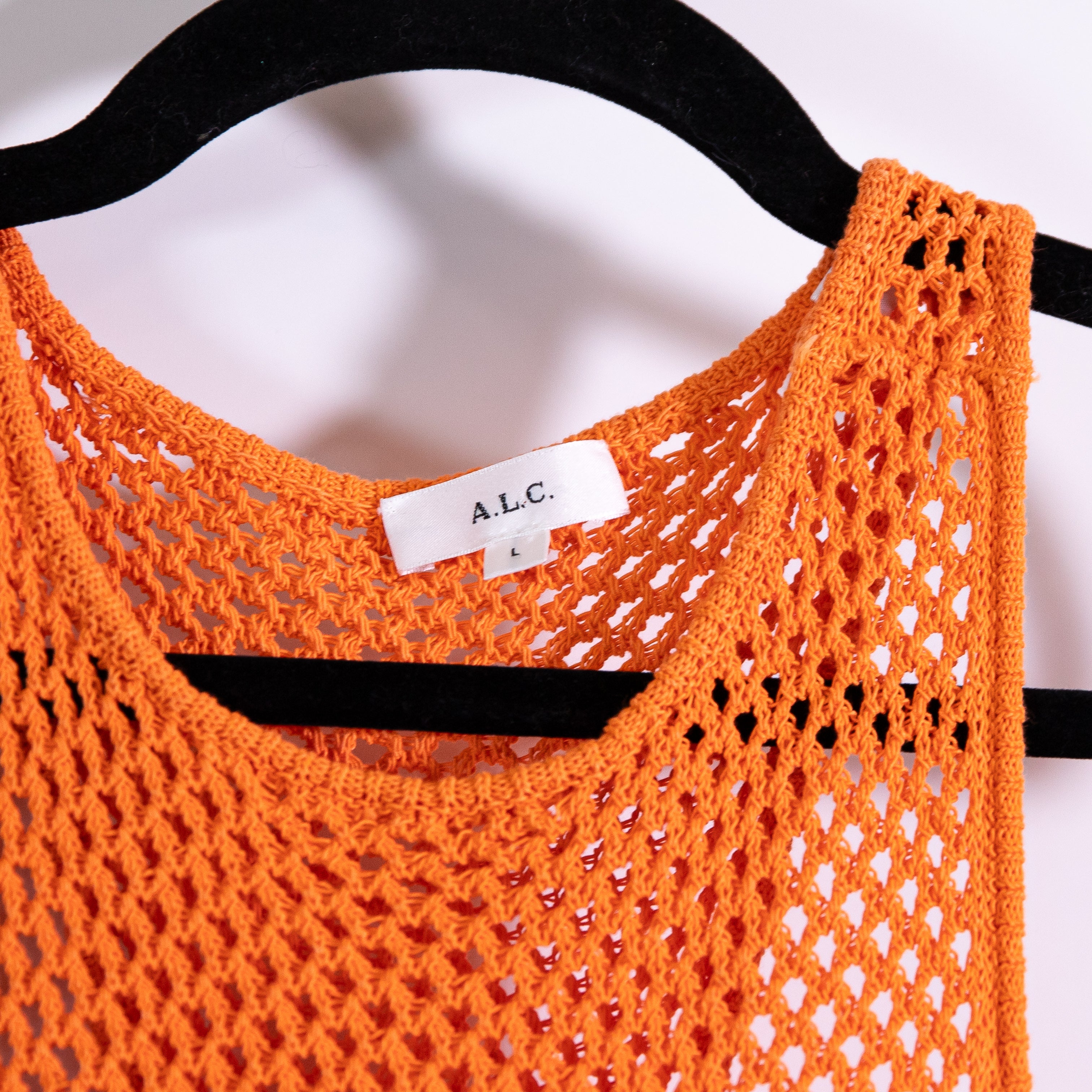 A.L.C. Roland Cotton Crochet Knit Scoop Neck Sleeveless Midi Dress Orange Large