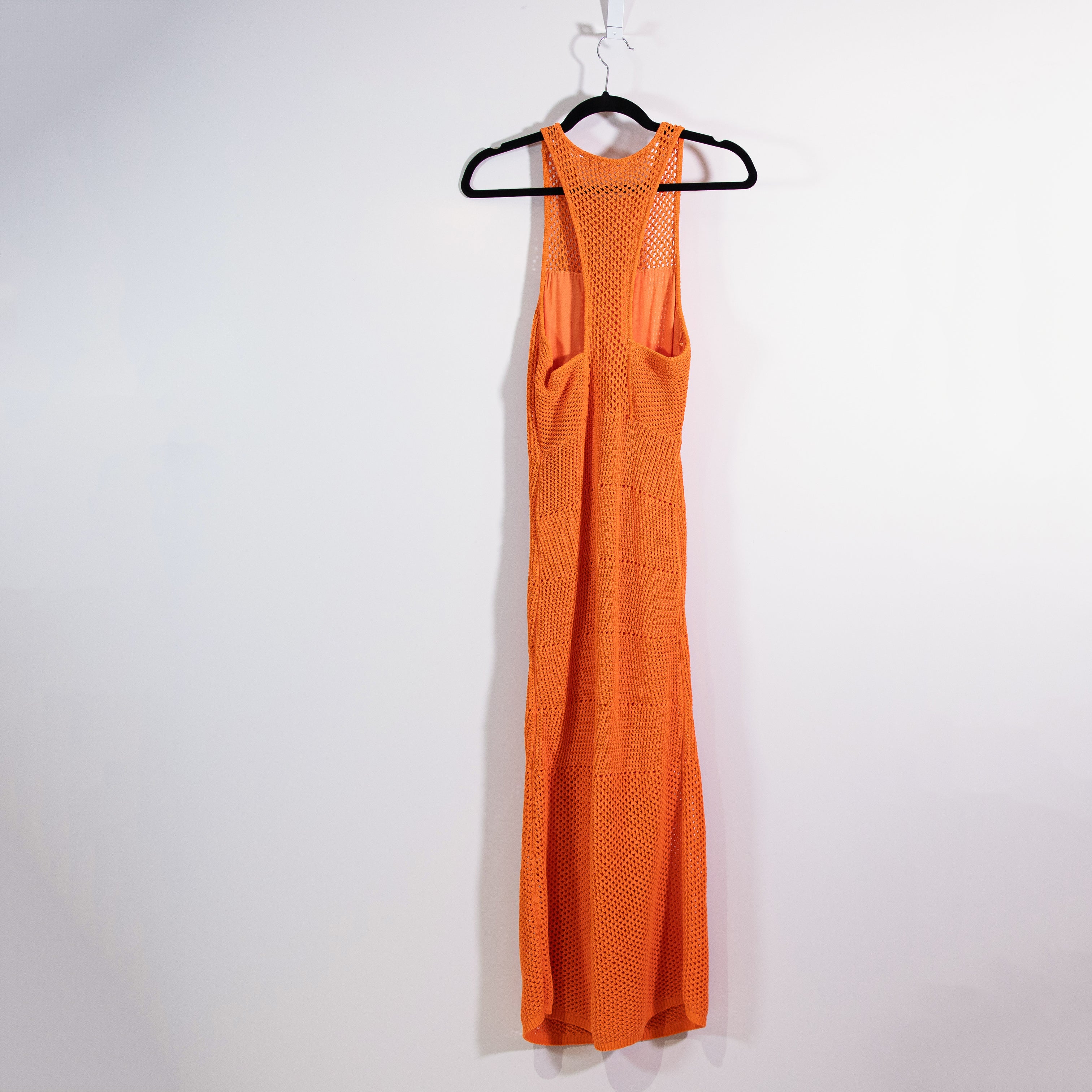 A.L.C. Roland Cotton Crochet Knit Scoop Neck Sleeveless Midi Dress Orange Large