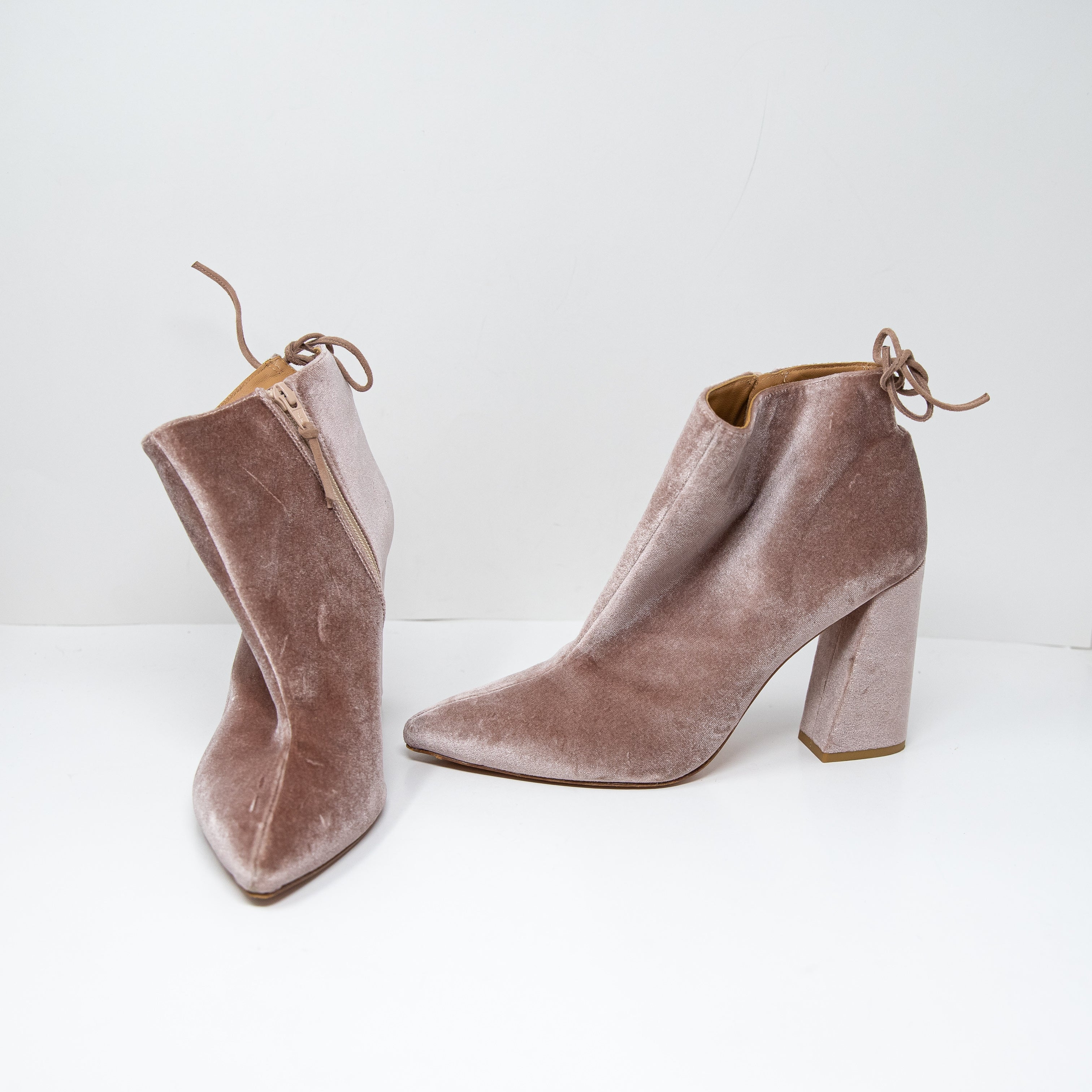 Stuart Weitzman Pane Velvet Velour Ankle High Heel Booties Shoes Pink 10.5