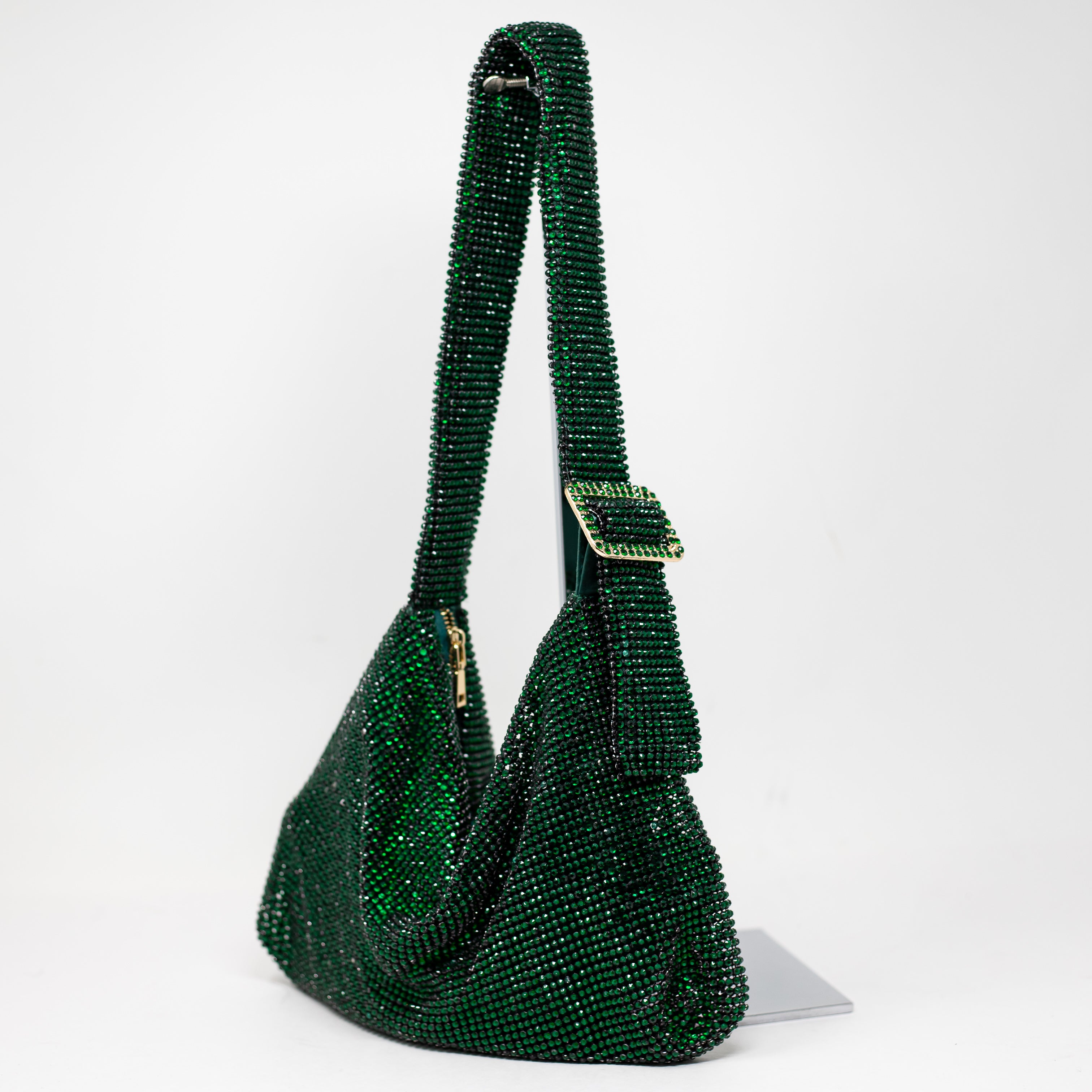 INC Crystal Jewel Rhinestone Embellished Shoulder Purse Emerald Green