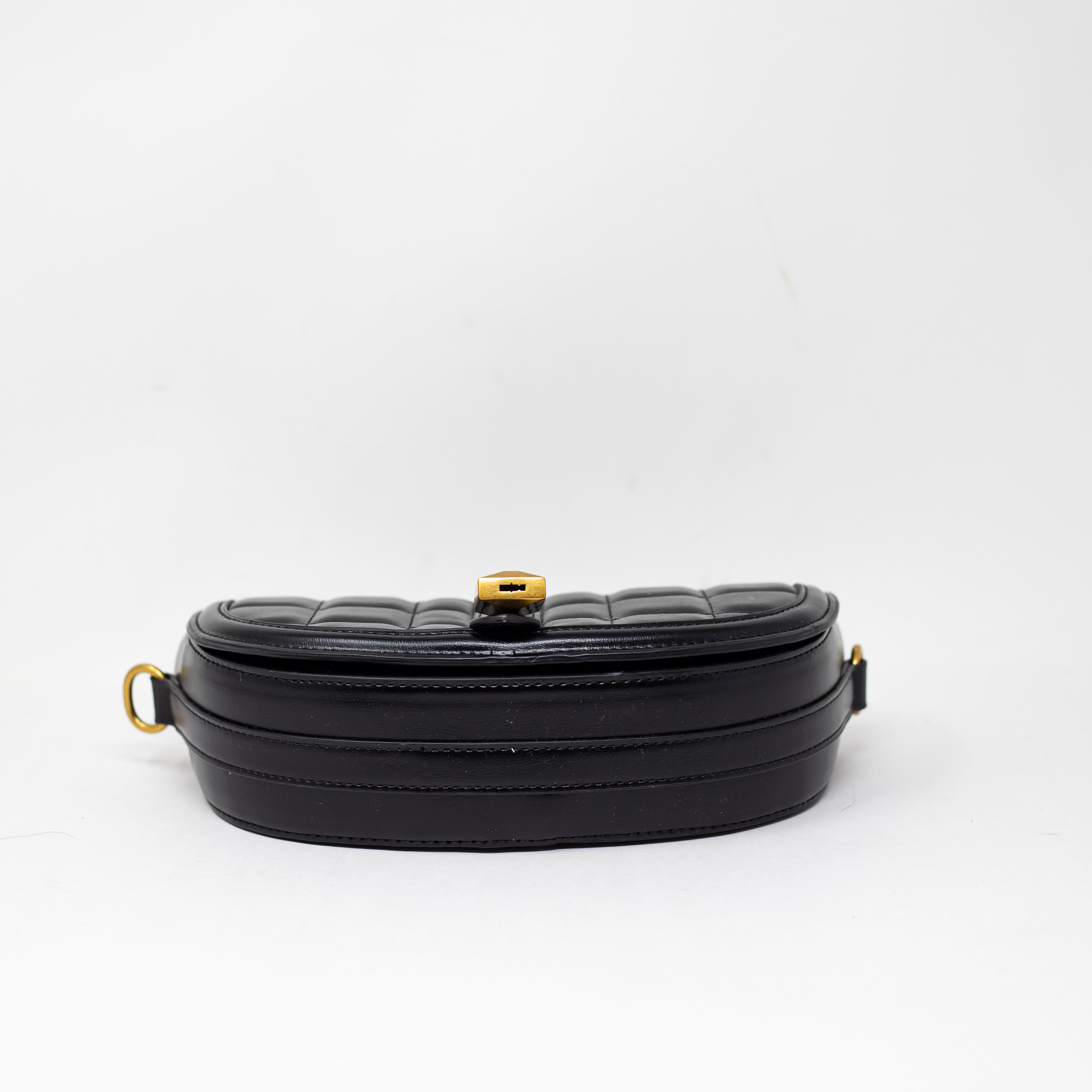 Zara Faux Vegan Leather Quilted Follower Pad Lock Half Circle Purse Bag Clutch
