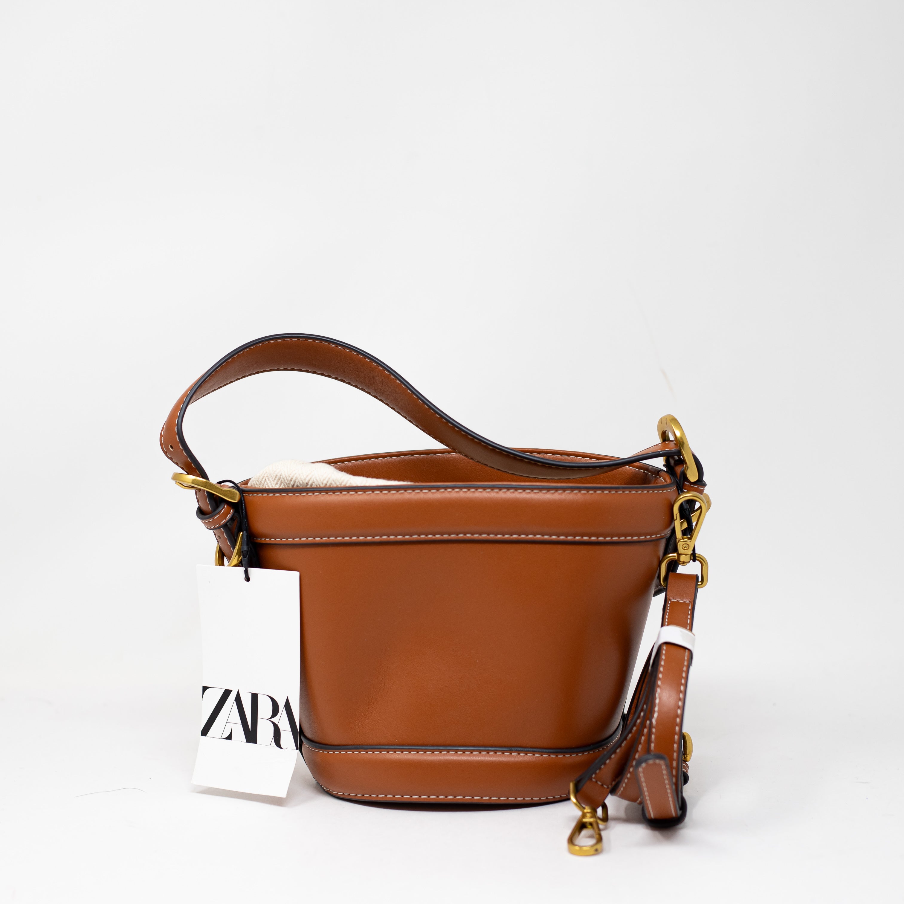 NEW Zara Faux Vegan Leather Convertible Top Handle Crossbody Bucket Purse Bag