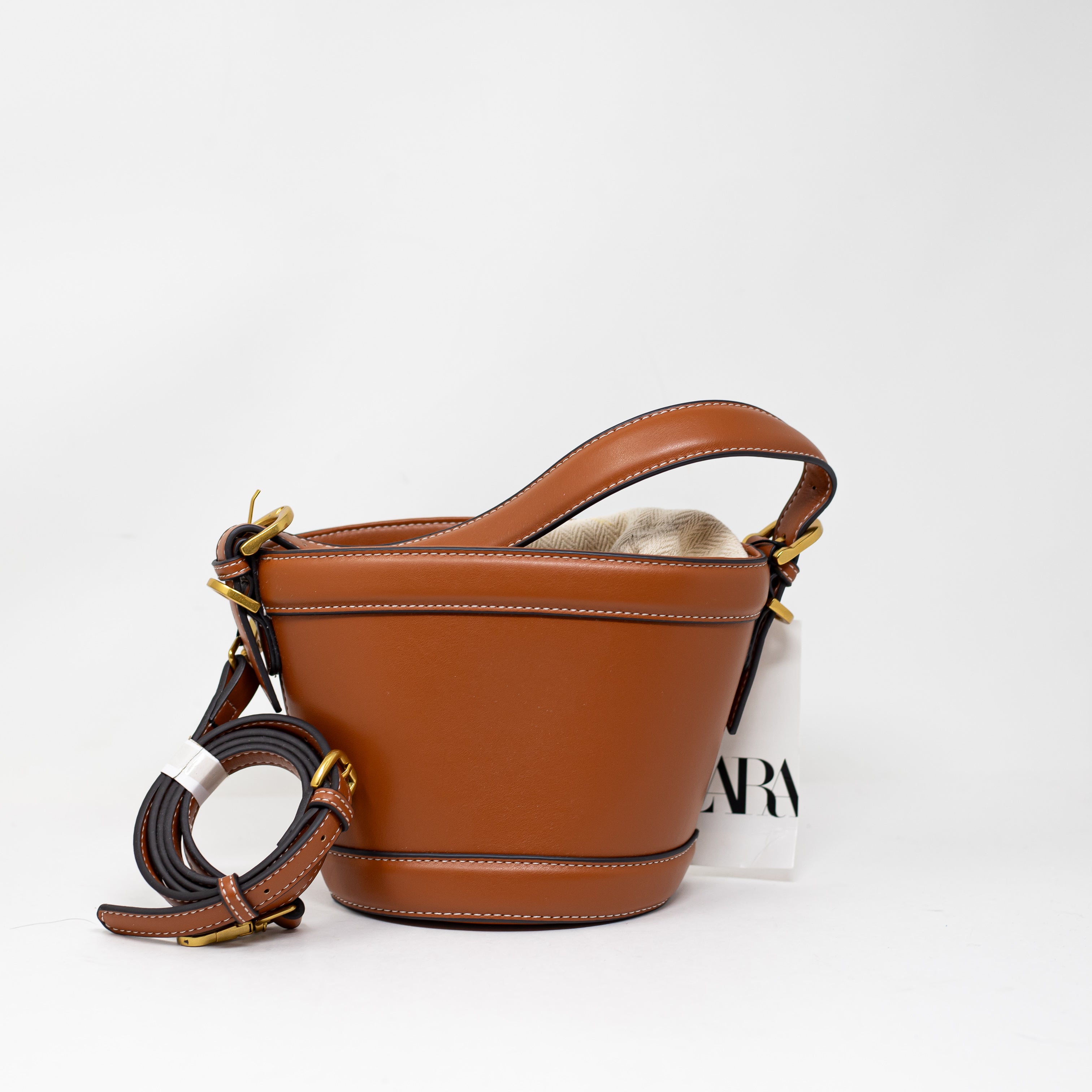 NEW Zara Faux Vegan Leather Convertible Top Handle Crossbody Bucket Purse Bag