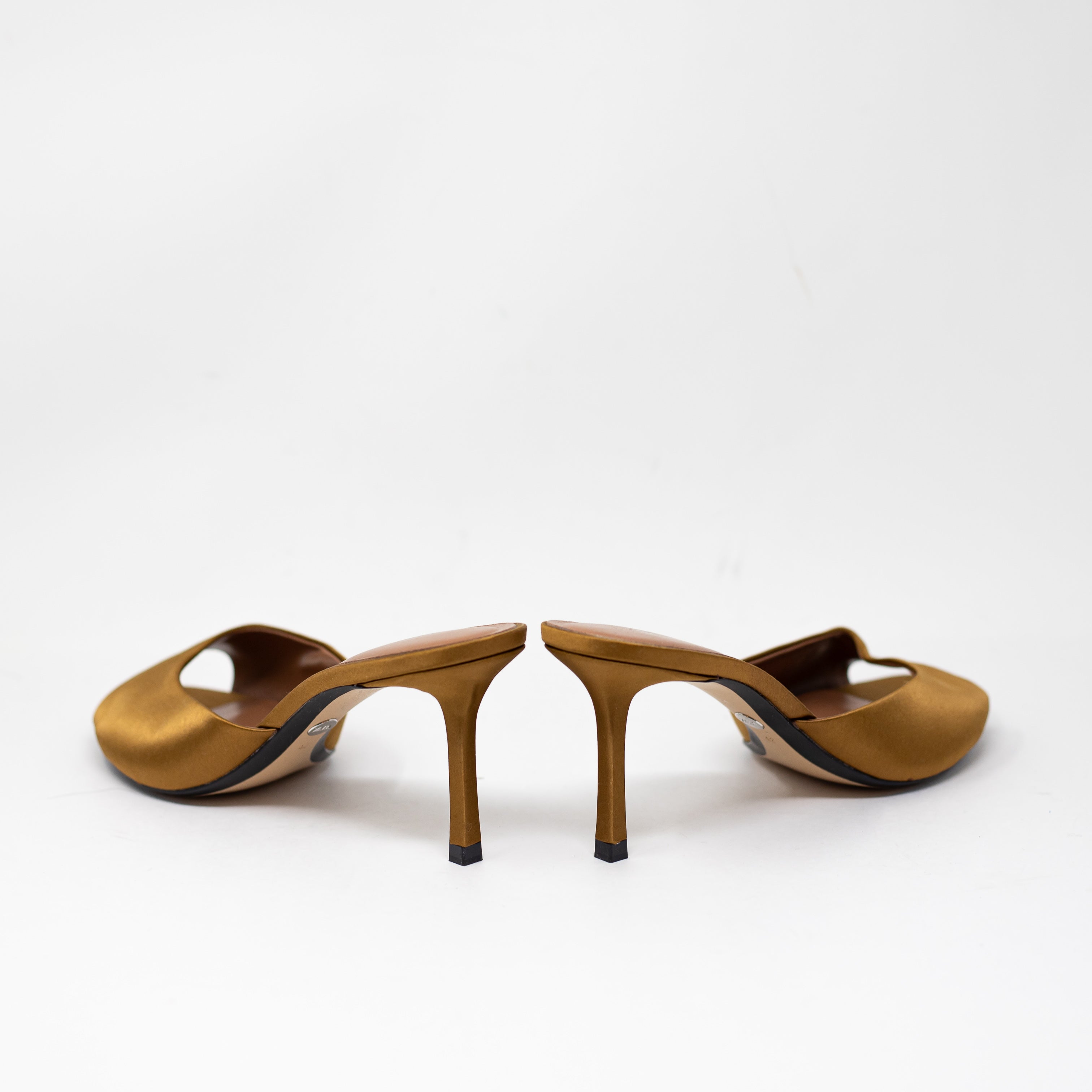 NEW Zara Satin Peep Toe Slip On High Heels Shoes Bronze 11