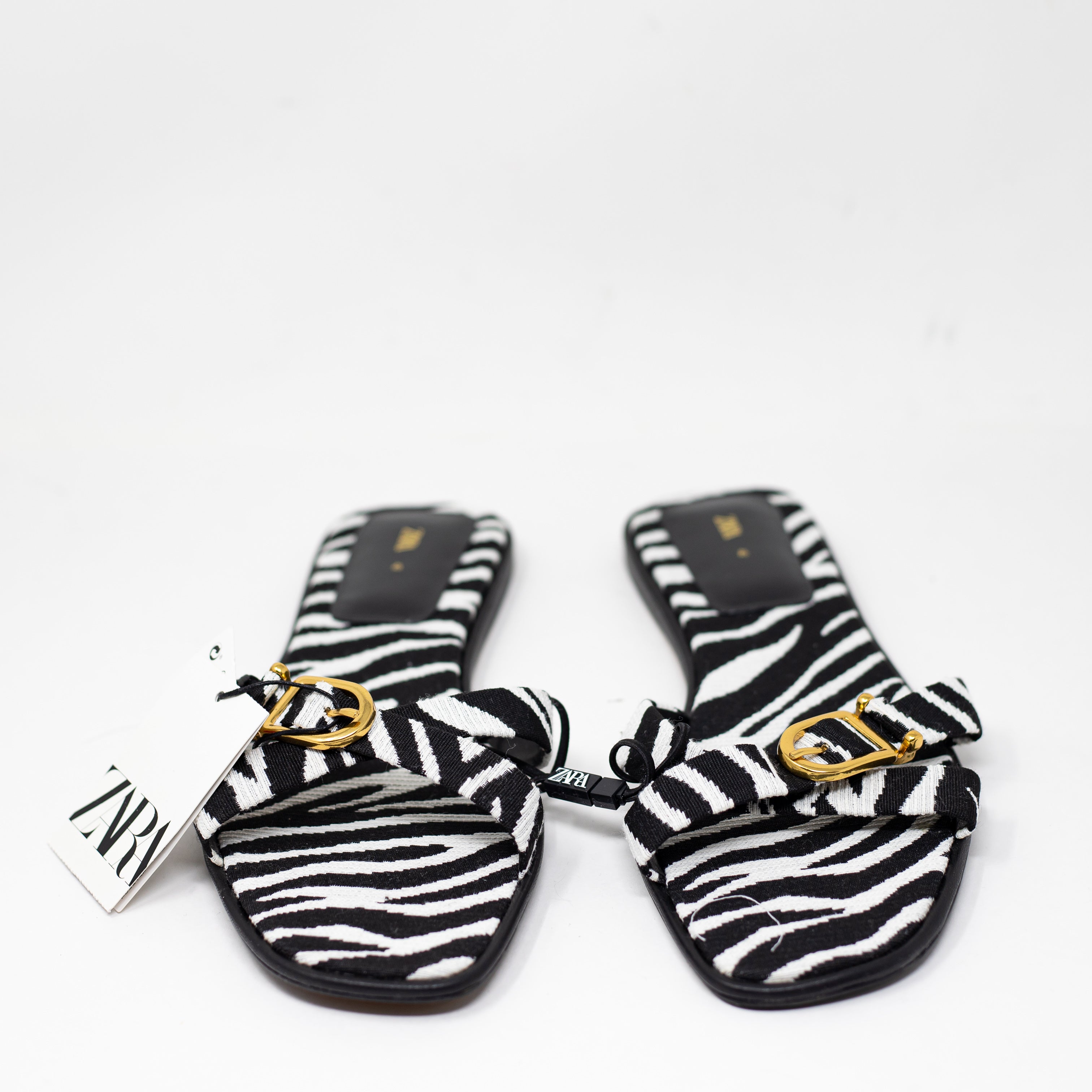 NEW Zara Zebra Animal Print Pattern Crossover Slip On Flat Sandals Shoes 11