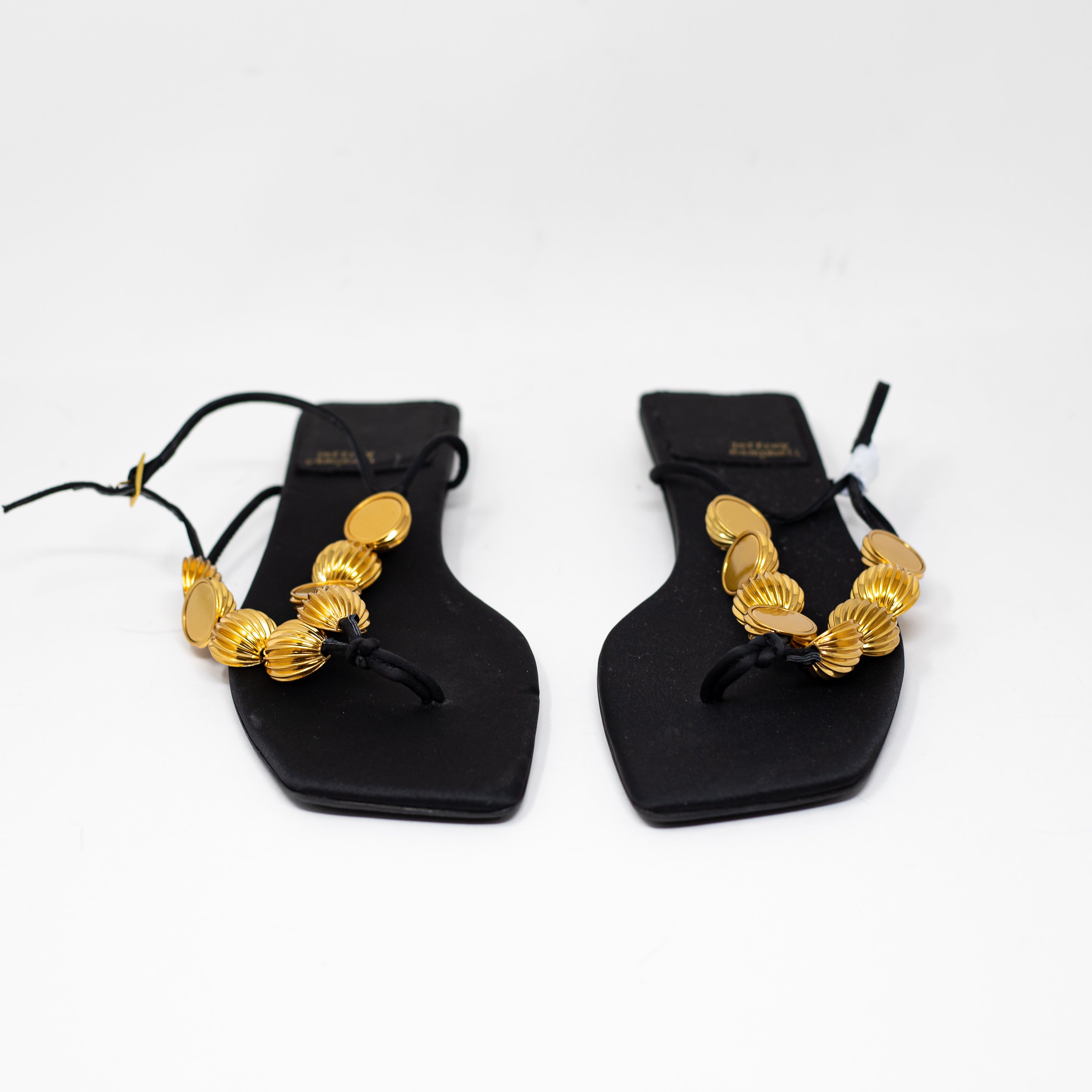 NEW Jeffrey Campbell Yucatan Metal Geometric Beading Strappy Flat Sandals Shoes