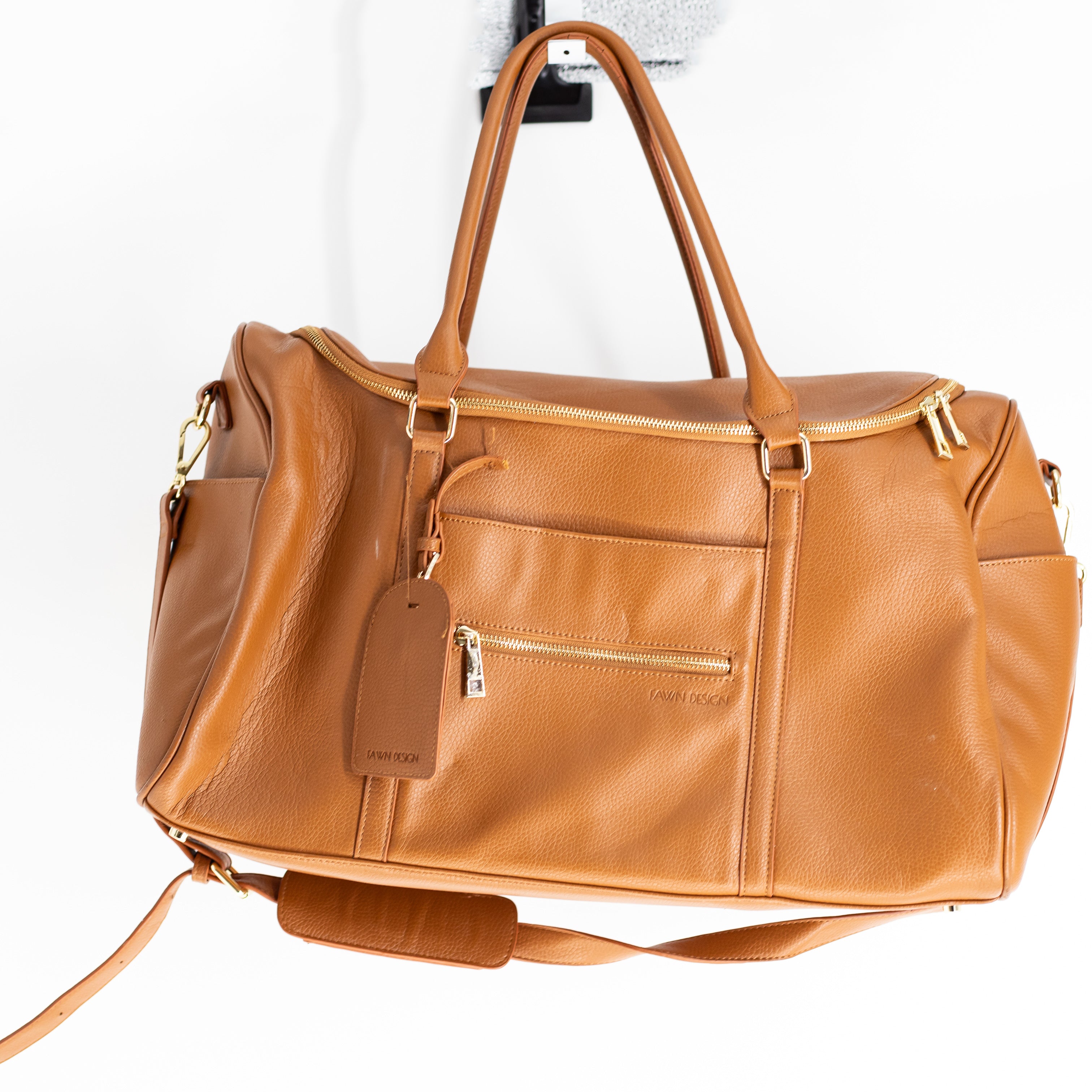 Fawn Design The Weekender Faux Vegan Leather Top Handle Duffle Travel Bag Brown