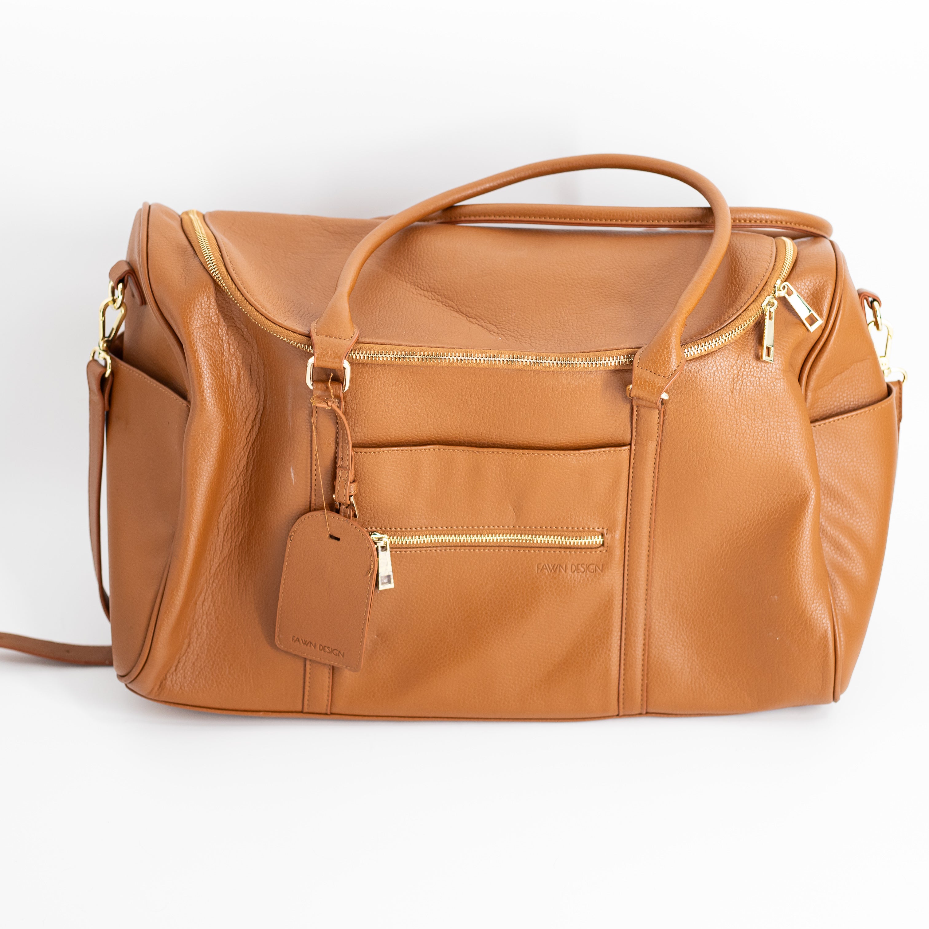 Fawn Design The Weekender Faux Vegan Leather Top Handle Duffle Travel Bag Brown