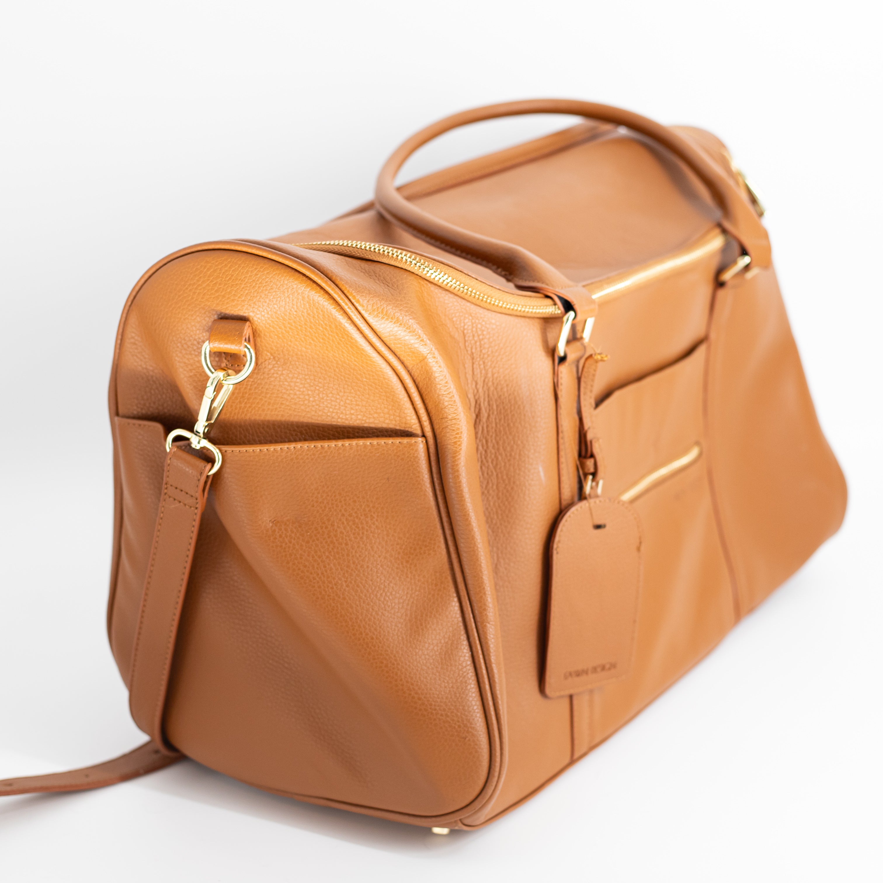 Fawn Design The Weekender Faux Vegan Leather Top Handle Duffle Travel Bag Brown