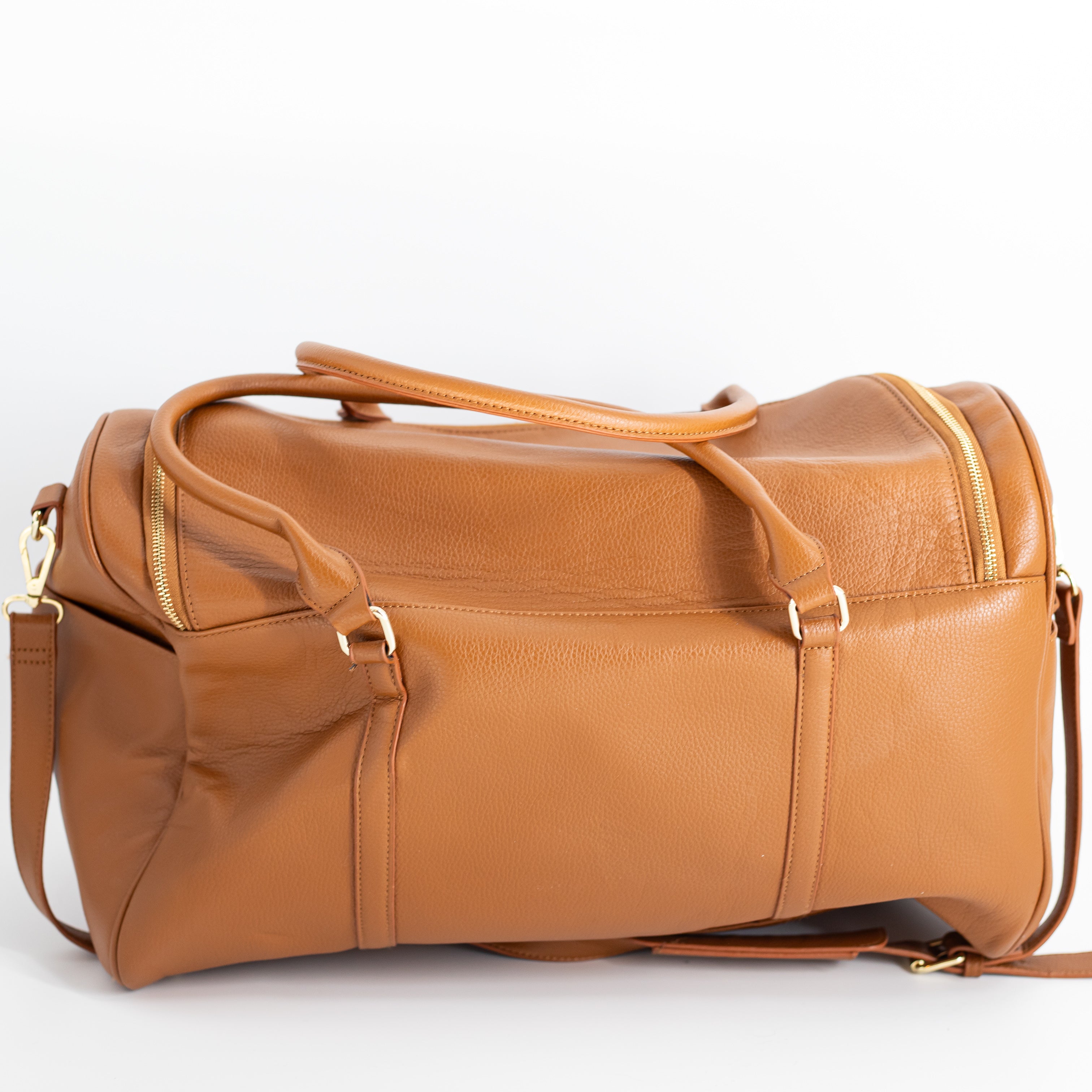 Fawn Design The Weekender Faux Vegan Leather Top Handle Duffle Travel Bag Brown