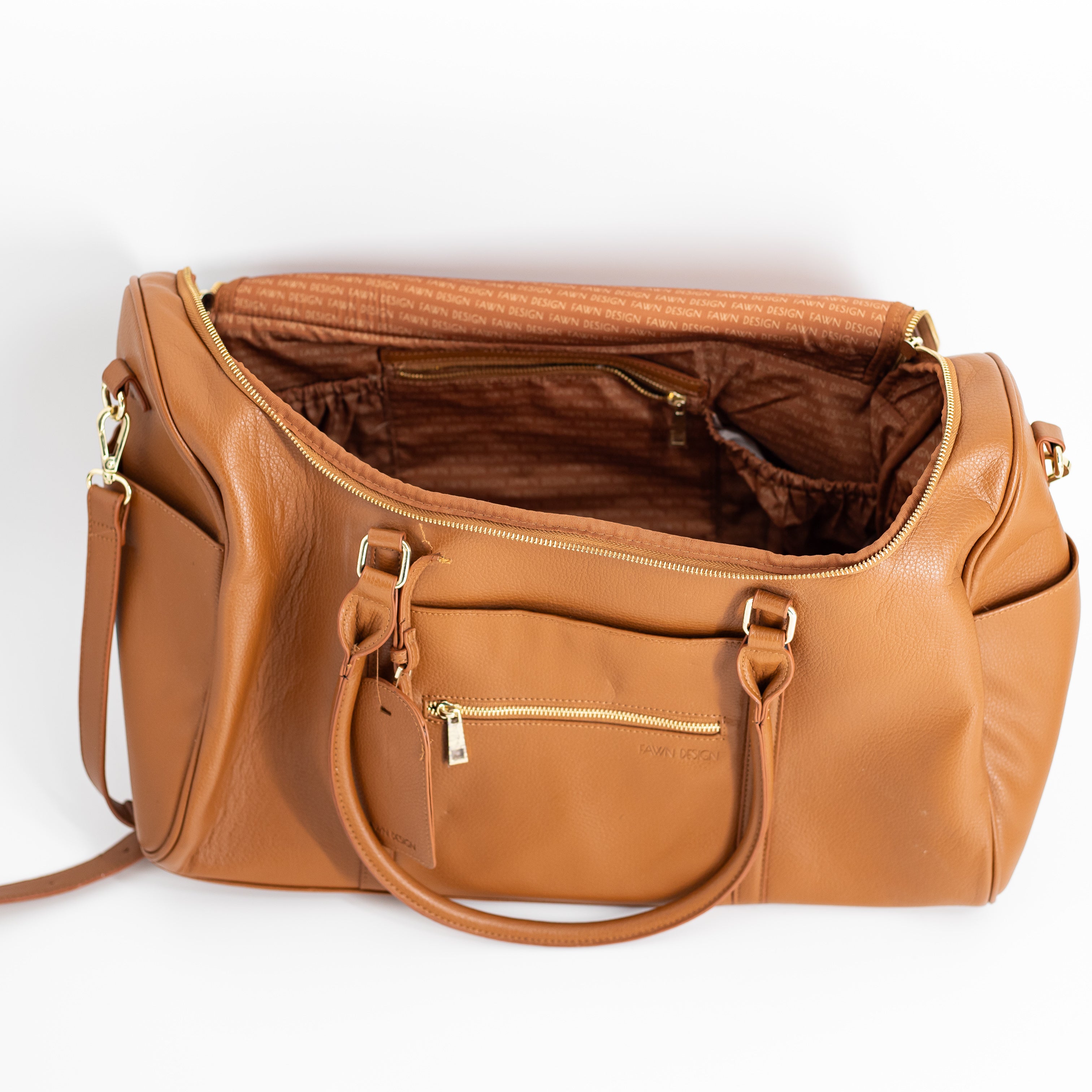 Fawn Design The Weekender Faux Vegan Leather Top Handle Duffle Travel Bag Brown