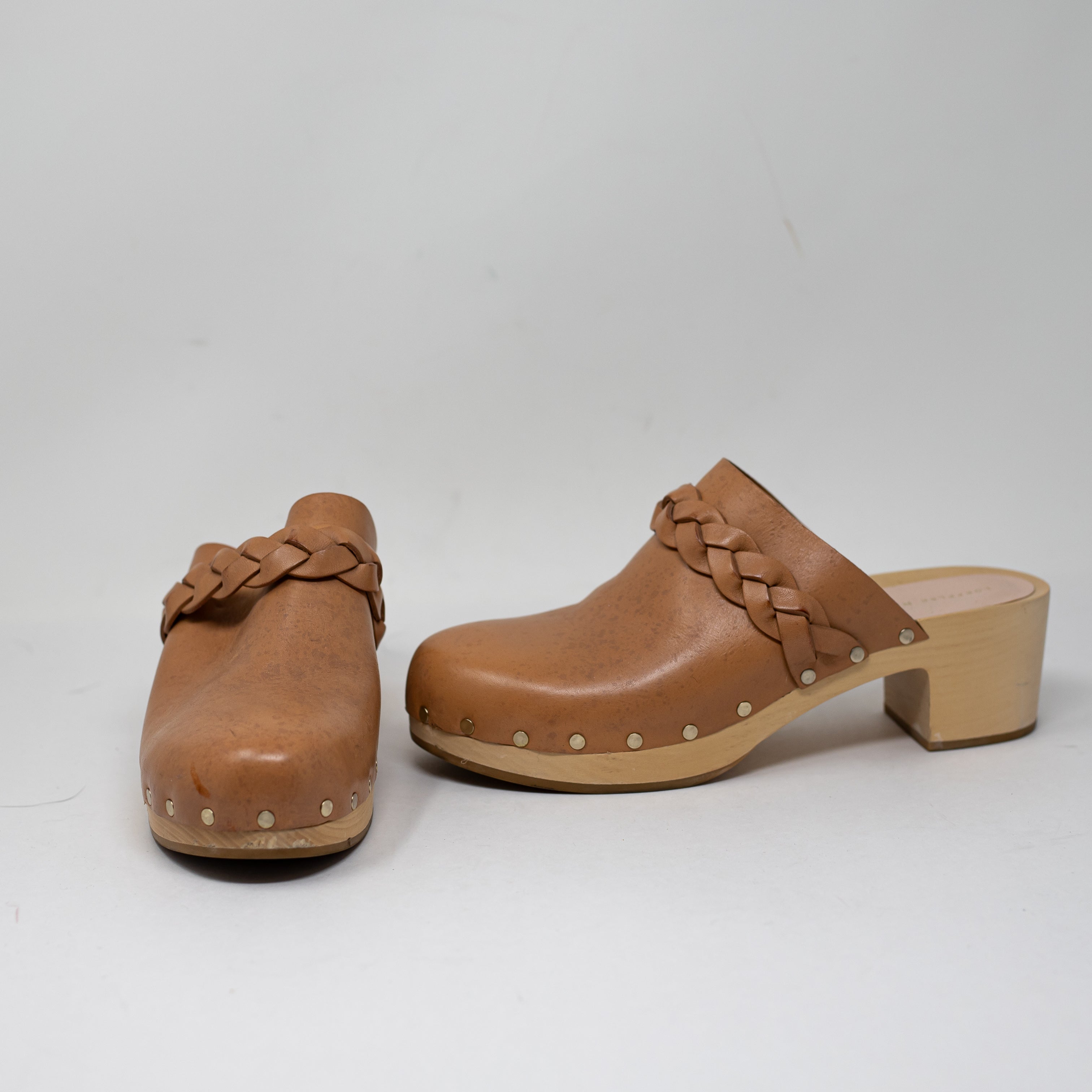 Loeffler Randall Polina Genuine Leather Slip On Clogs Mules Shoes Cacao Brown 8