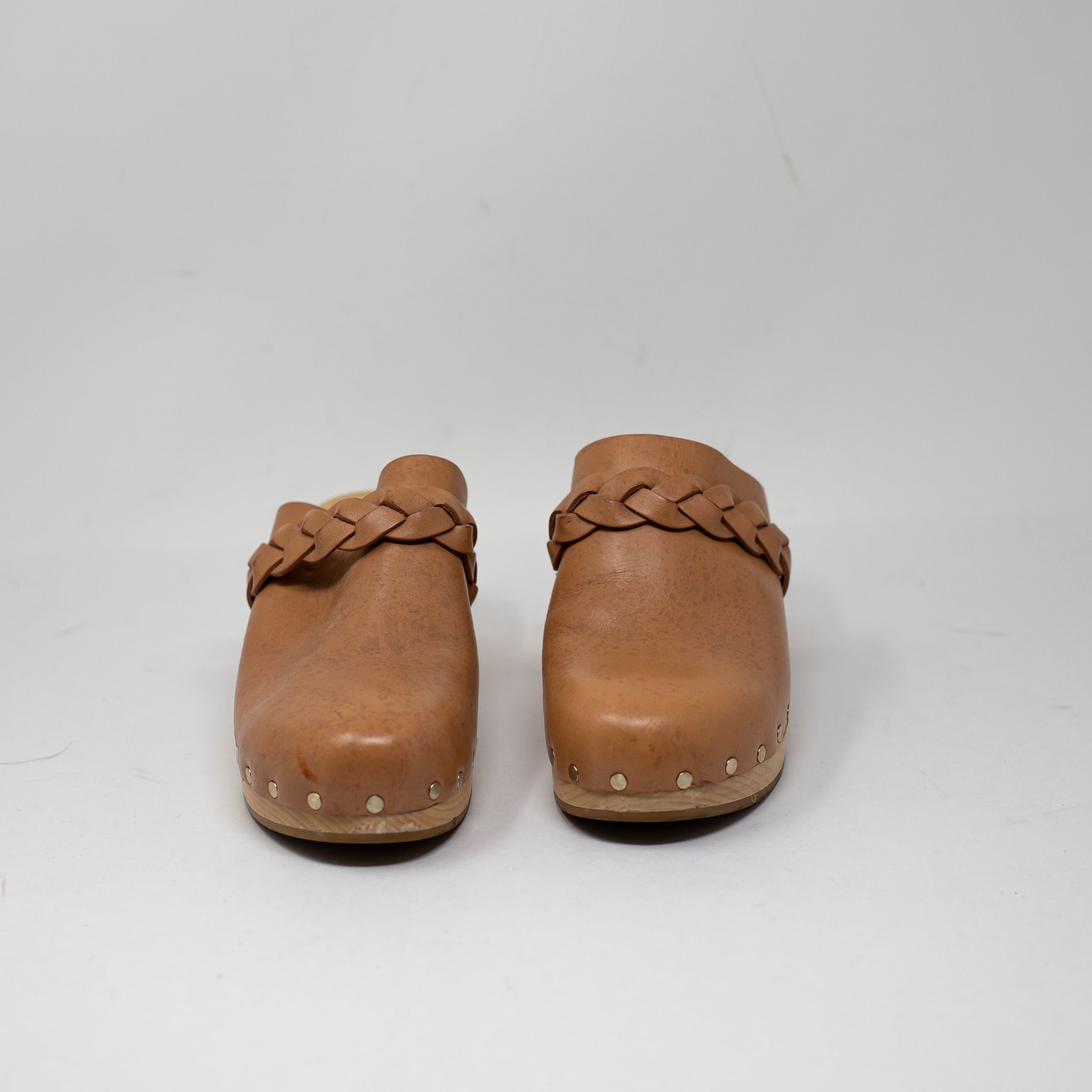 Loeffler Randall Polina Genuine Leather Slip On Clogs Mules Shoes Cacao Brown 8