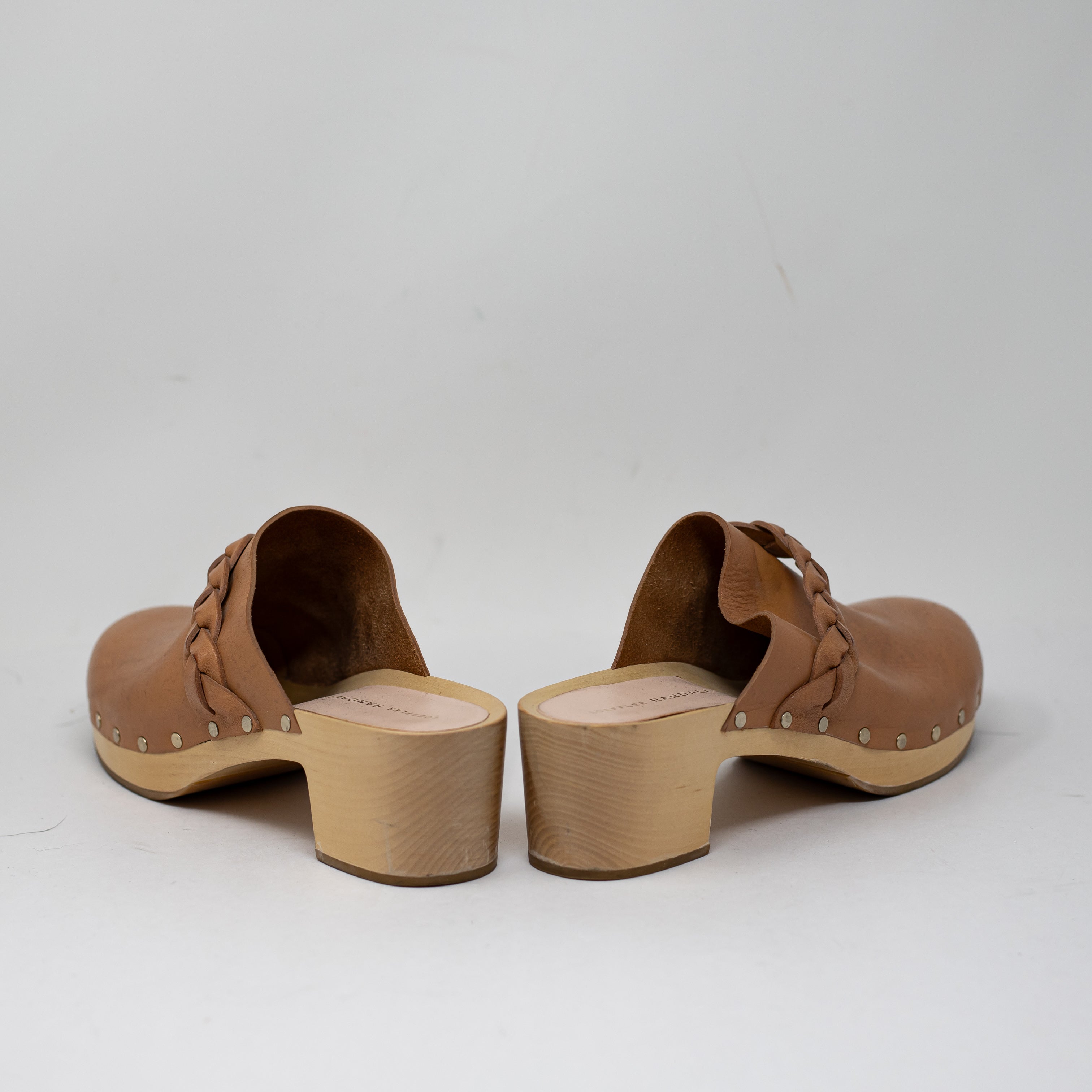 Loeffler Randall Polina Genuine Leather Slip On Clogs Mules Shoes Cacao Brown 8