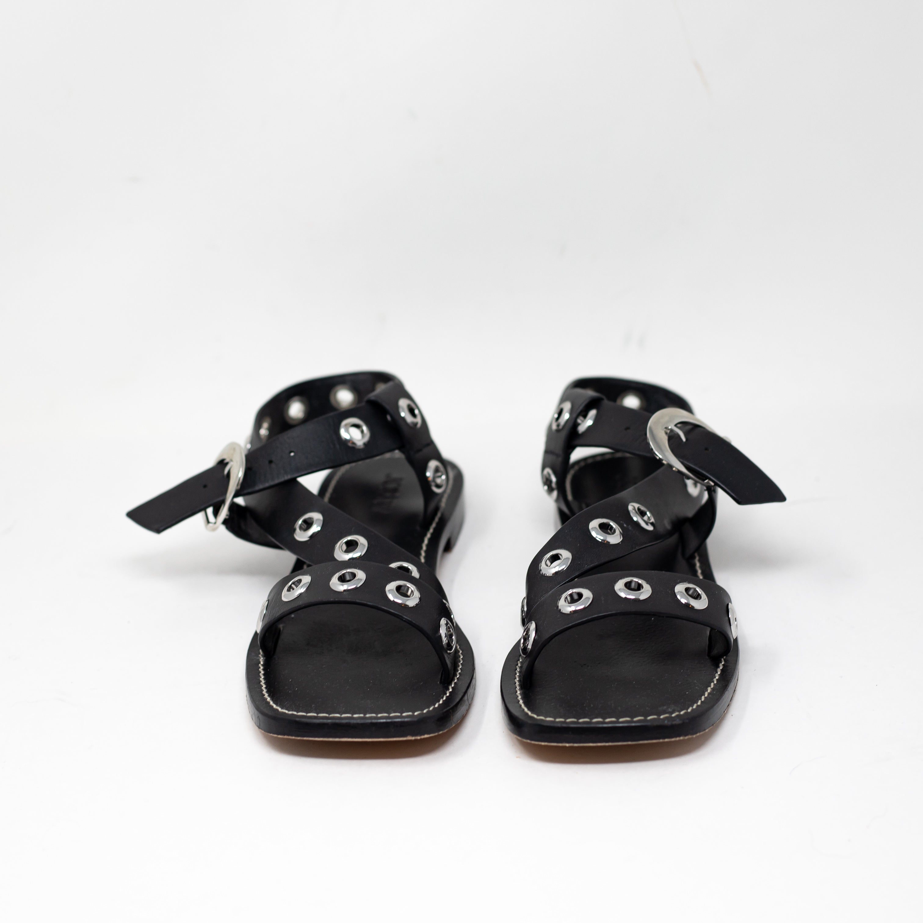 J. Crew Women's BE796 Genuine Leather Grommet Strappy Sandals Shoes Black Silver