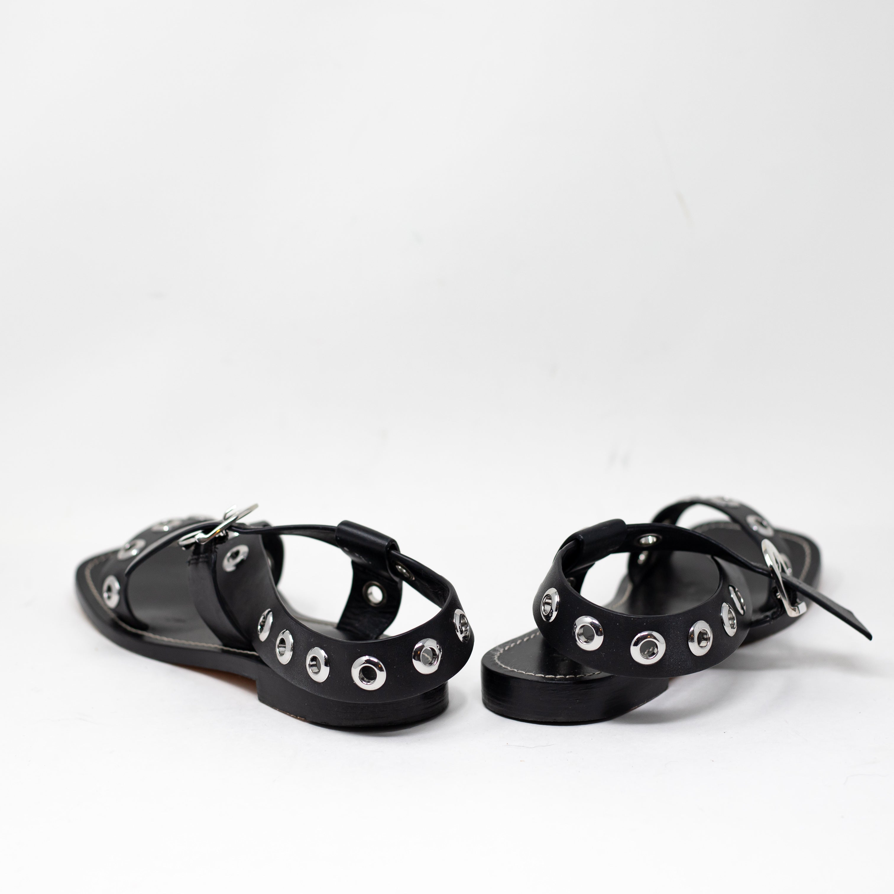 J. Crew Women's BE796 Genuine Leather Grommet Strappy Sandals Shoes Black Silver