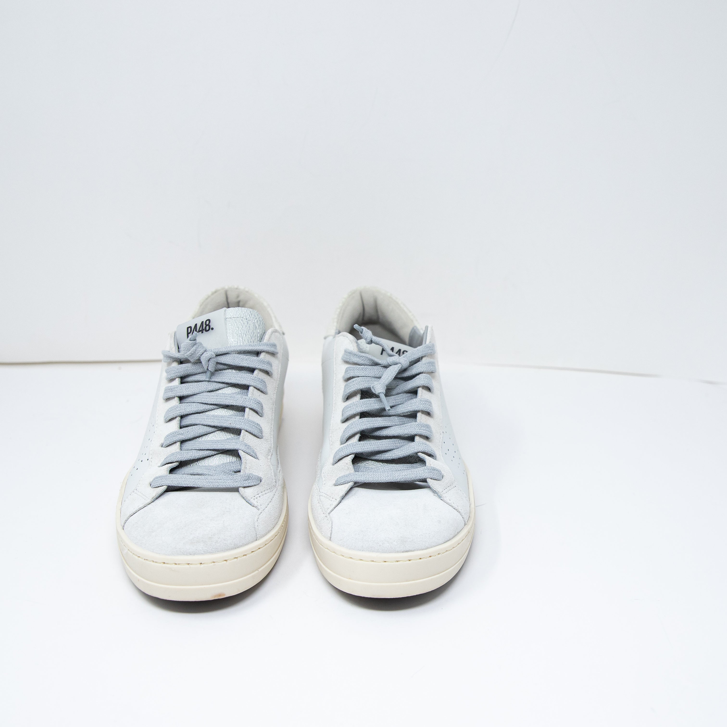 P448 Women's John Recycled Leather Low Top Lace Up Sneakers Shoes Gray White 9.5
