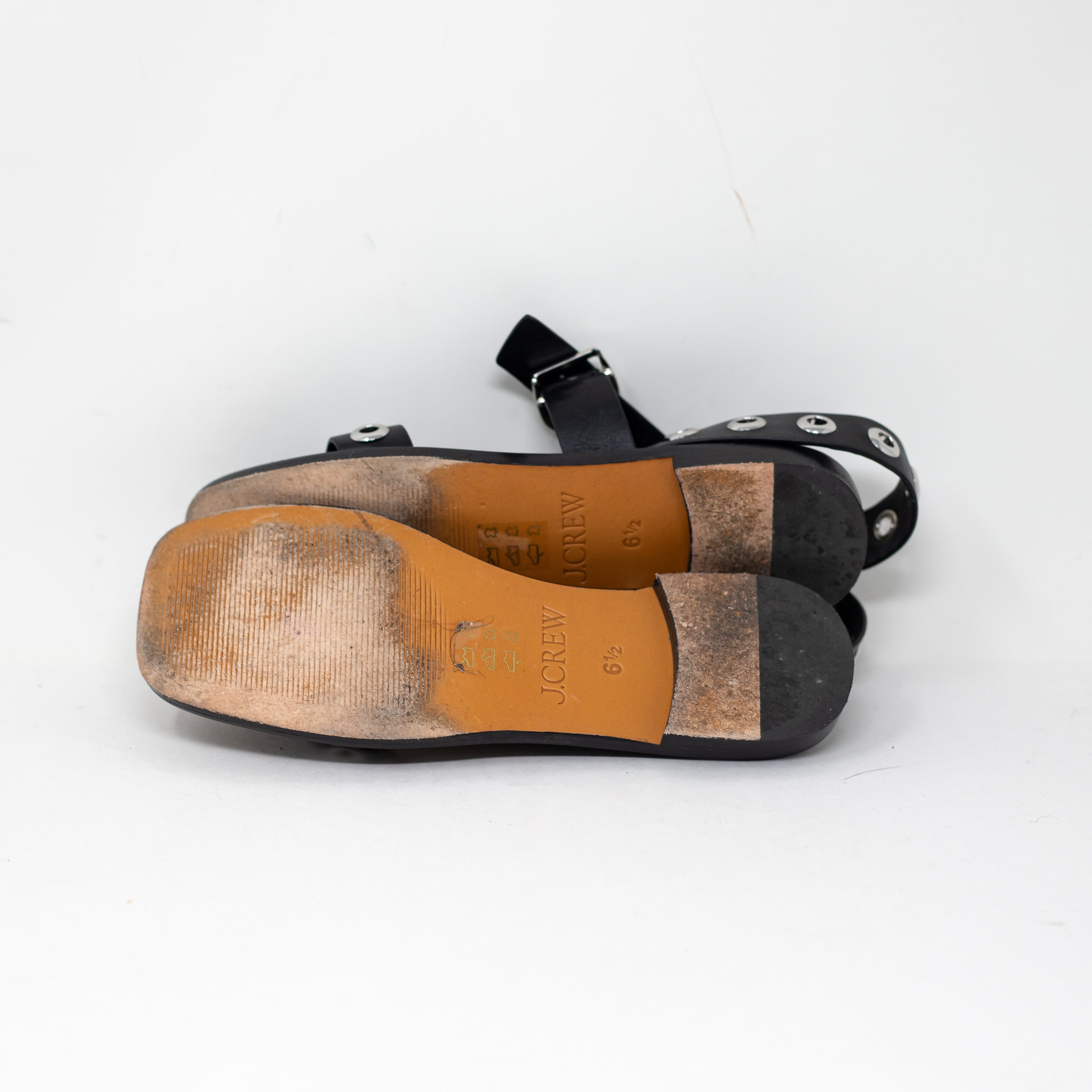 J. Crew Women's BE796 Genuine Leather Grommet Strappy Sandals Shoes Black Silver